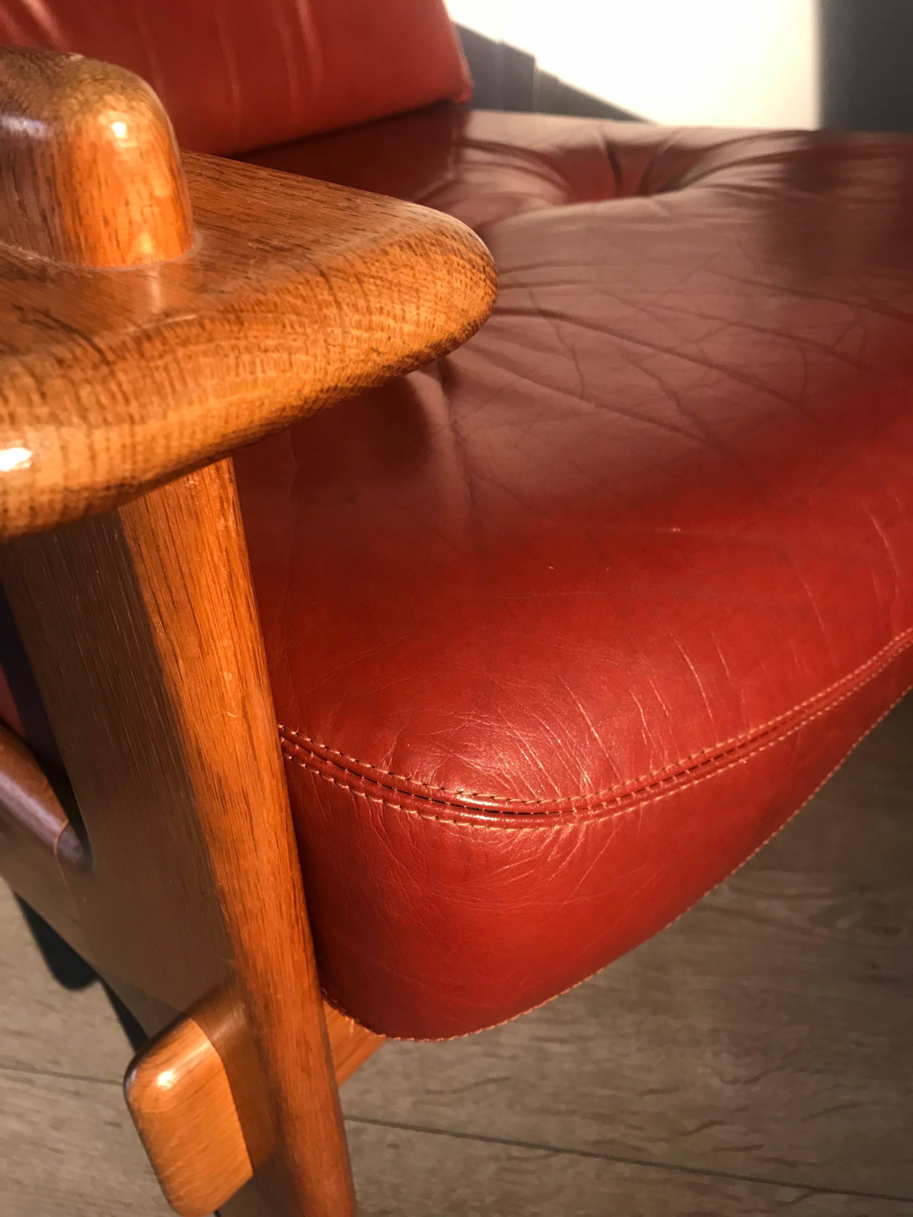 Loungesessel aus Eiche und Leder in hervorragender Qualität, skandinavisches Design, spätes 20. Jahrhundert im Zustand „Gut“ im Angebot in Lisse, NL