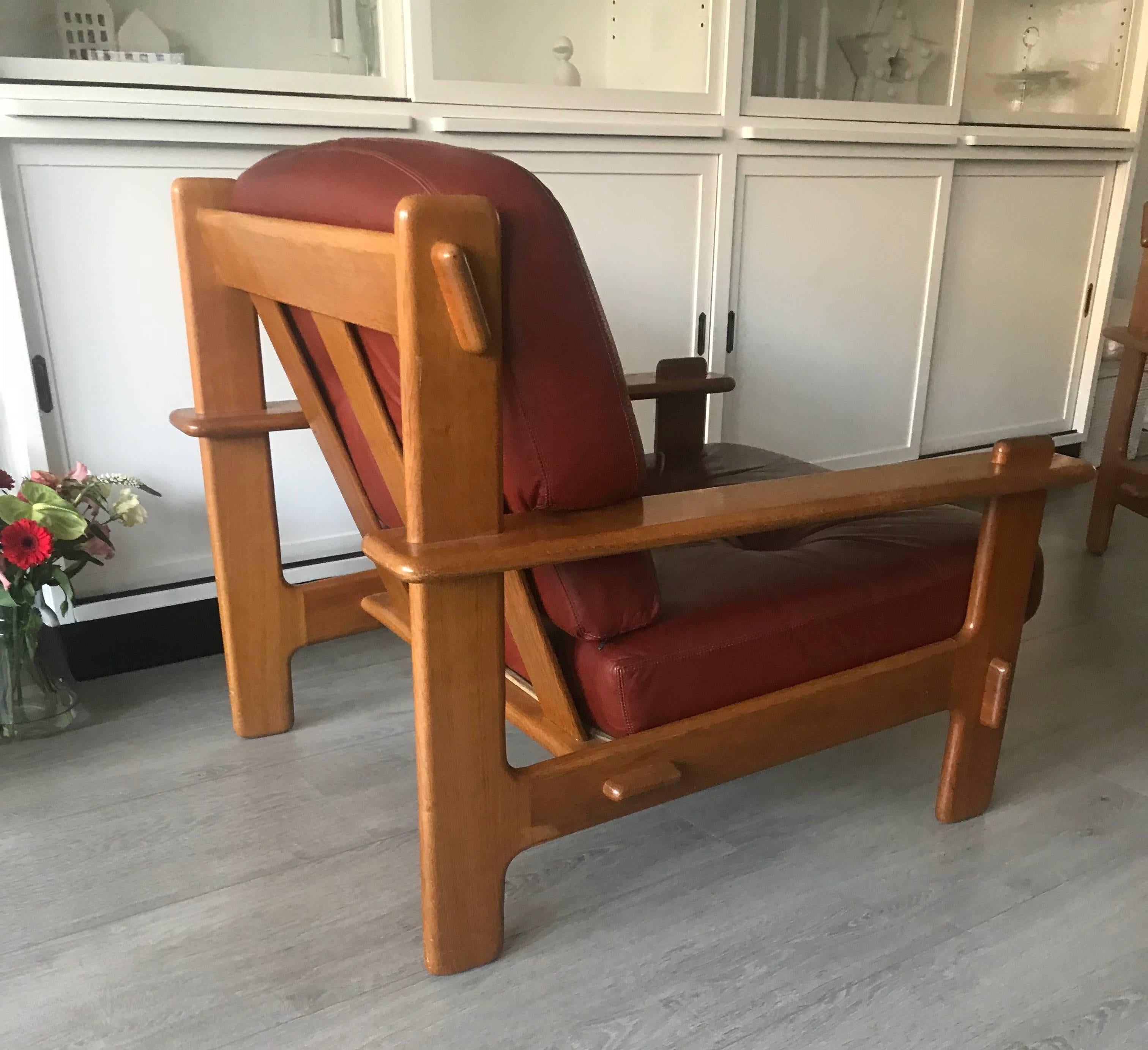 Danish Late 20th Century Scandinavian Design Oak & Leather Lounge Chairs Great Quality For Sale