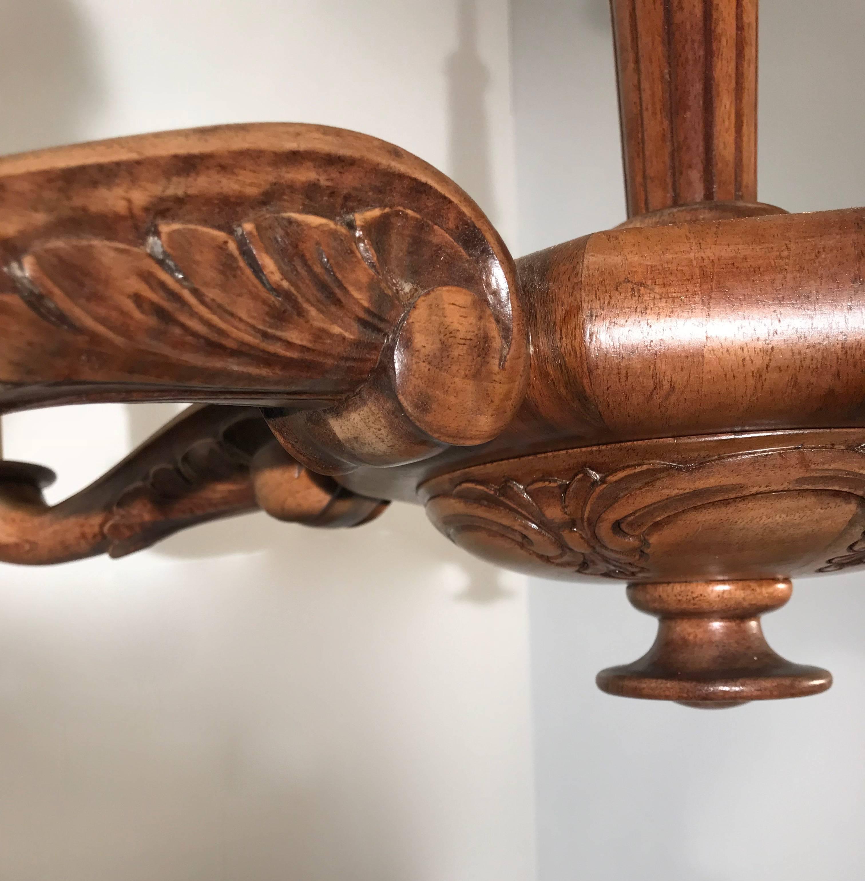 Early 1900 Art Nouveau Era Five Light Quality Carved Nutwood Chandelier Fixture 3