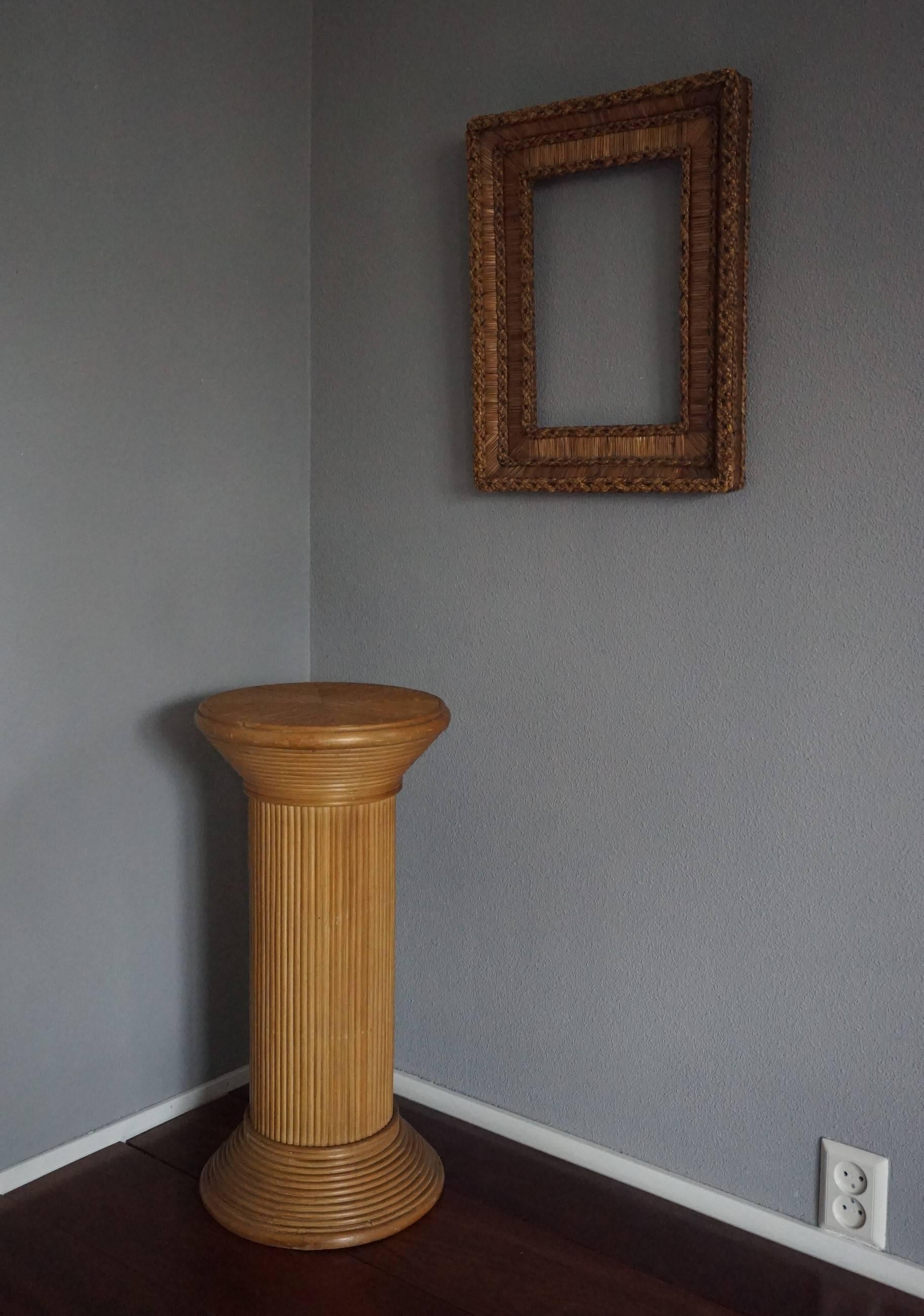 Hand-Crafted Hand Crafted and Stylish Mid-Century Rattan Pedestal / Plant Stand / Column