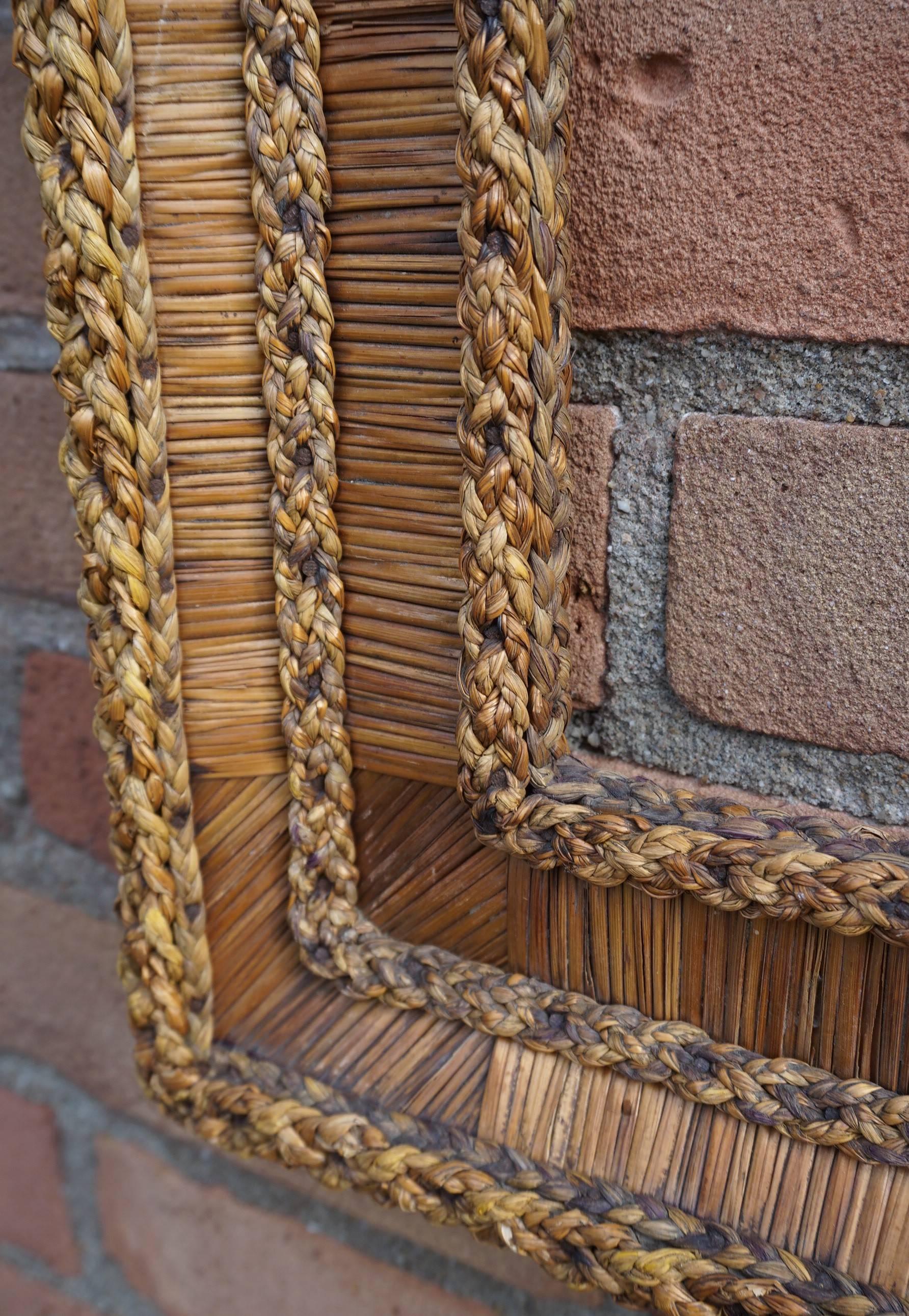 20th Century Vintage Hand-Woven Straw on Wood, Stylishly Organic Picture or Mirror Frame 