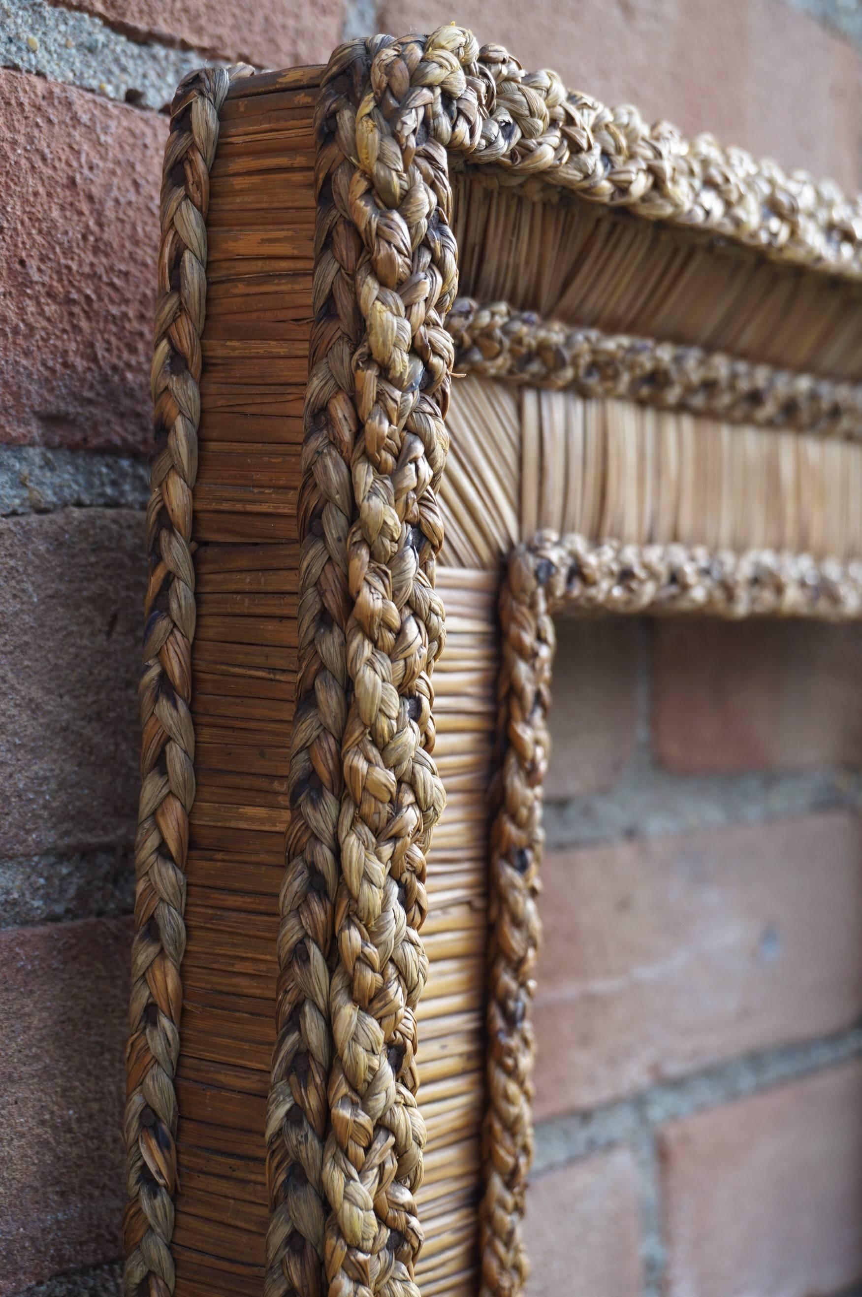 Vintage Hand-Woven Straw on Wood, Stylishly Organic Picture or Mirror Frame  3