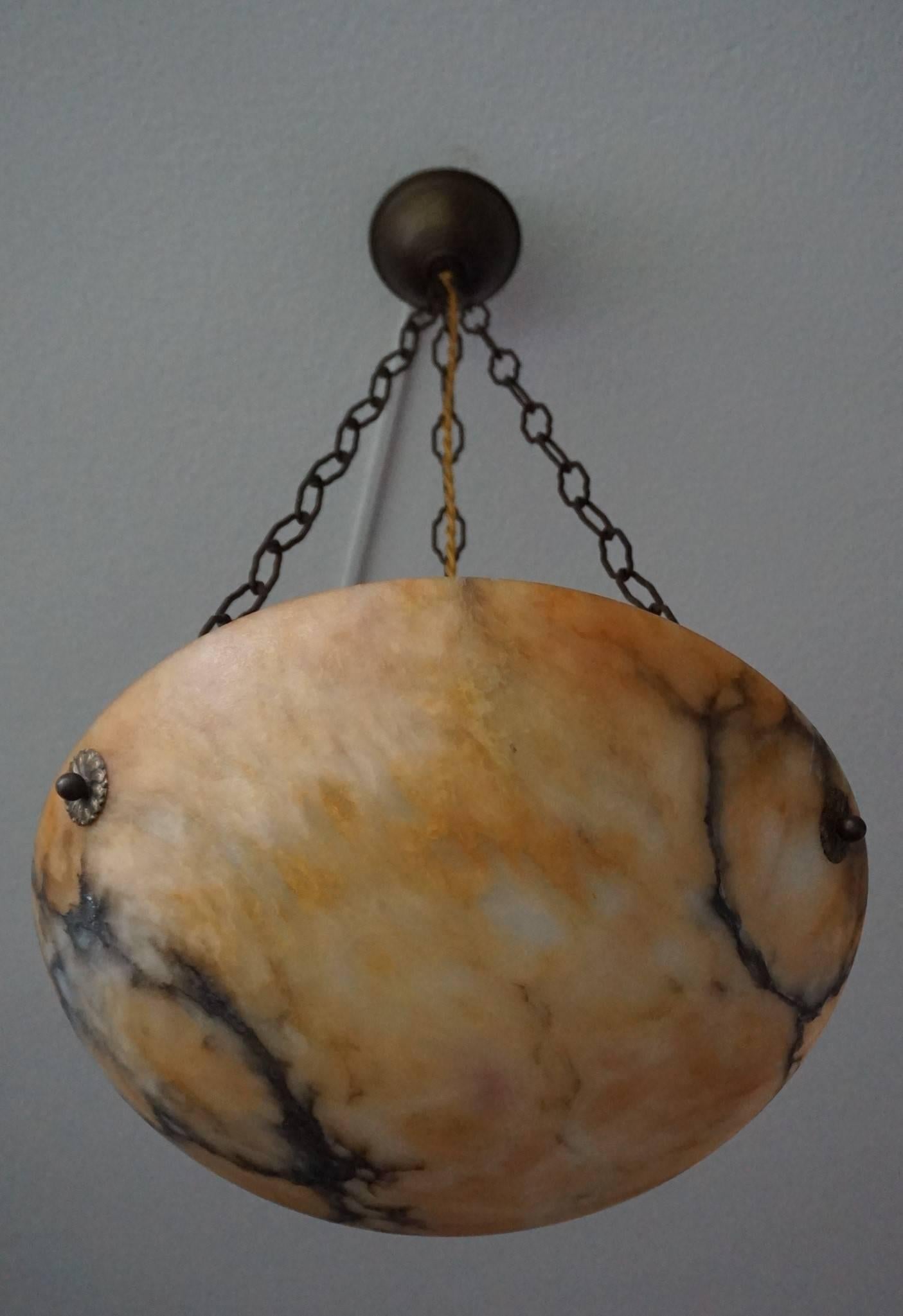 Hand-Crafted Striking Early 1900s Orange, White and Black Alabaster Pendant / Light Fixture