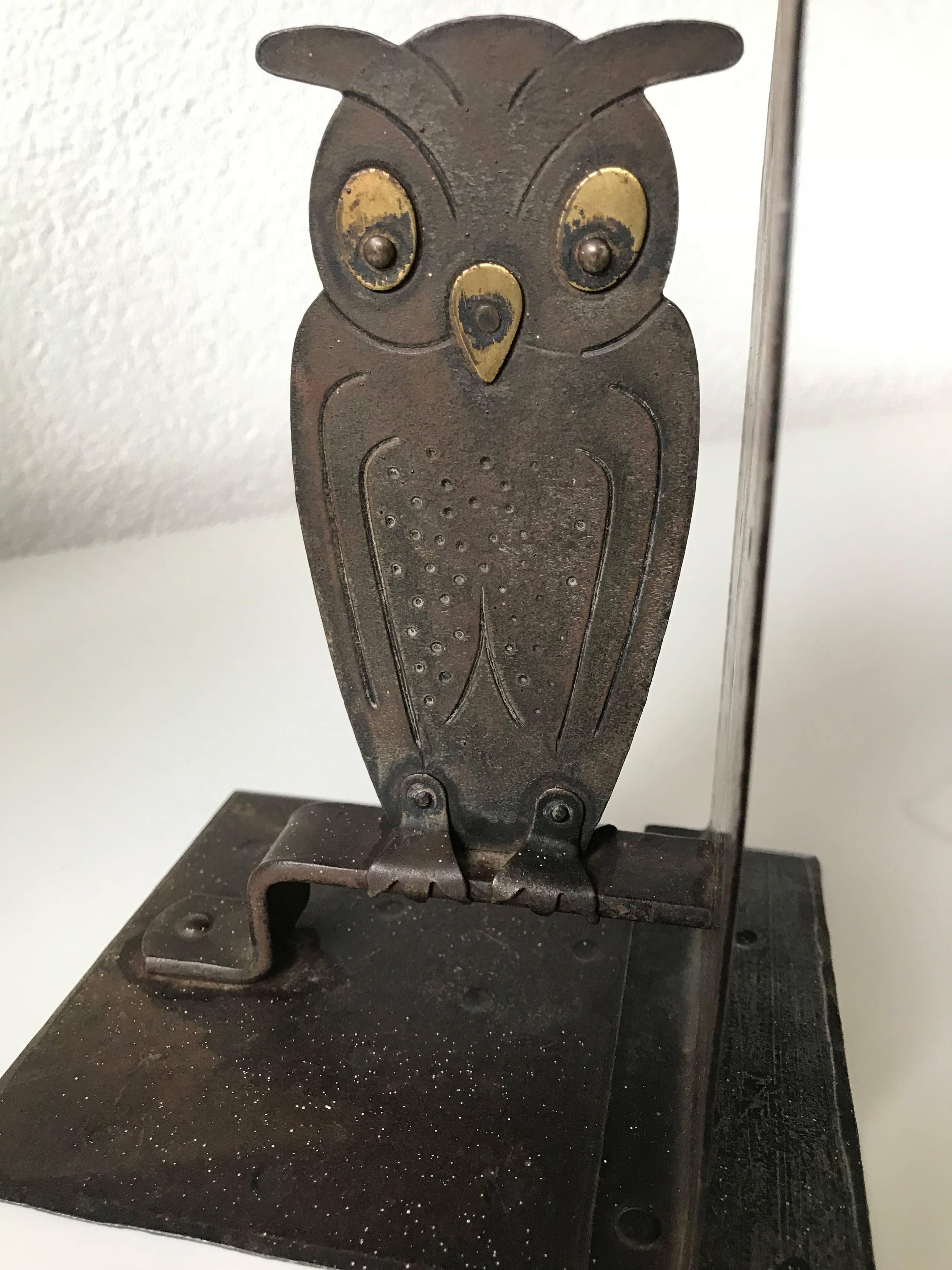 Vintage 1920s Hammered Metal Owl Bookend by Goberg, Hugo Berger, Germany 2