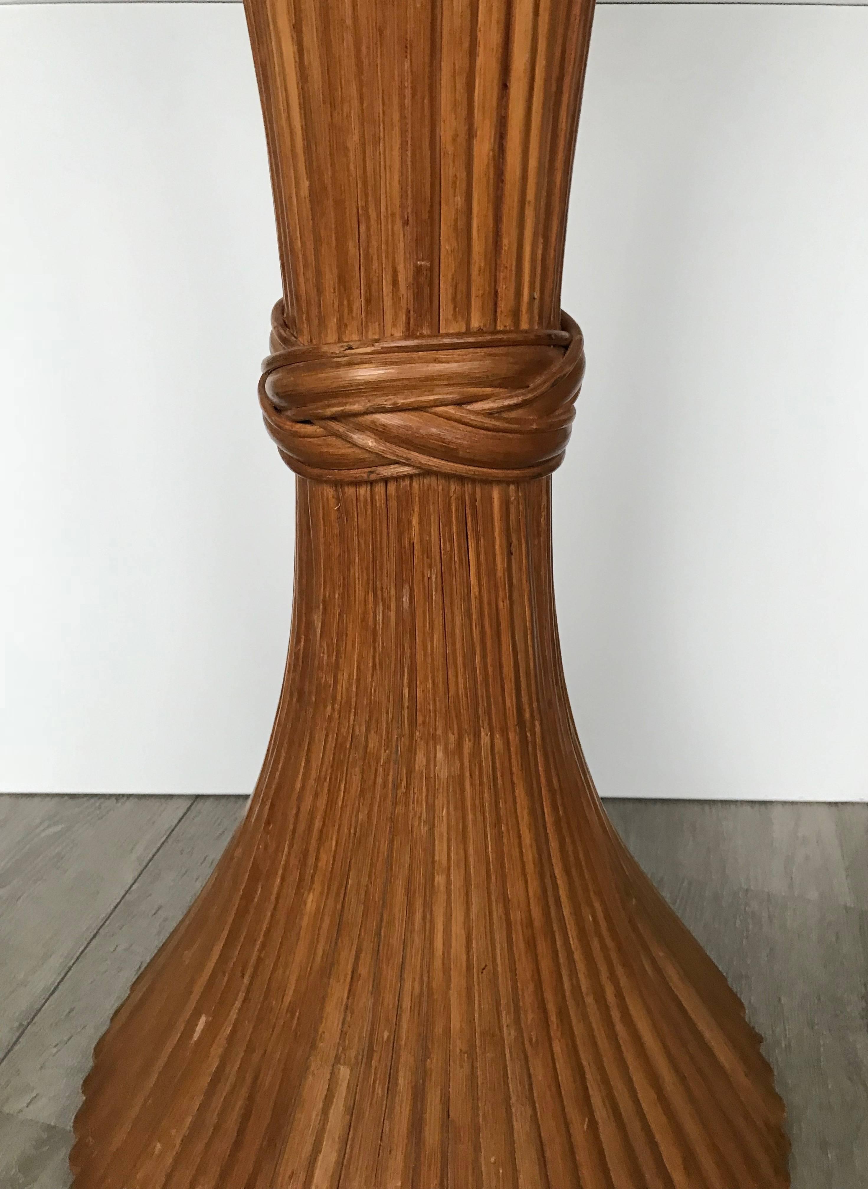 Mid-Century Modern Rare Vintage Original McGuire Sheaf of Wheat Rattan Wood Pedestal Display Stand