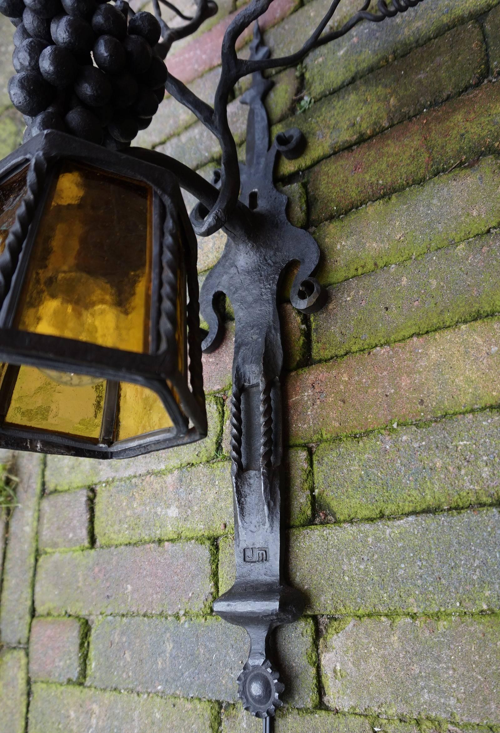 Blackened Arts and Crafts Wrought Iron Bunch of Grapes Wall Sconce / Wine Theme Lamp