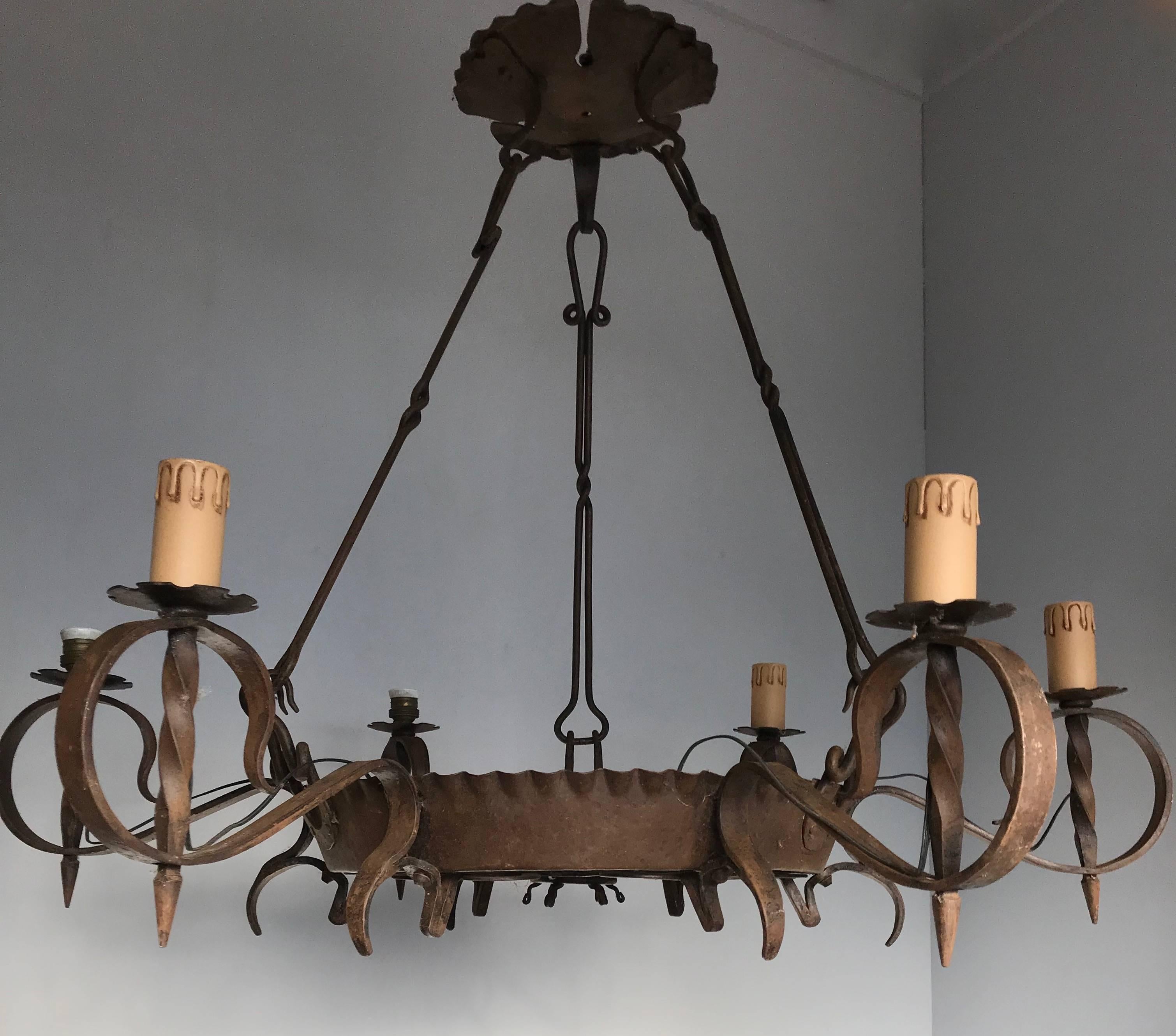 Hand-Crafted Antique Large Arts and Crafts Wrought Iron Medieval and Castle Style Chandelier