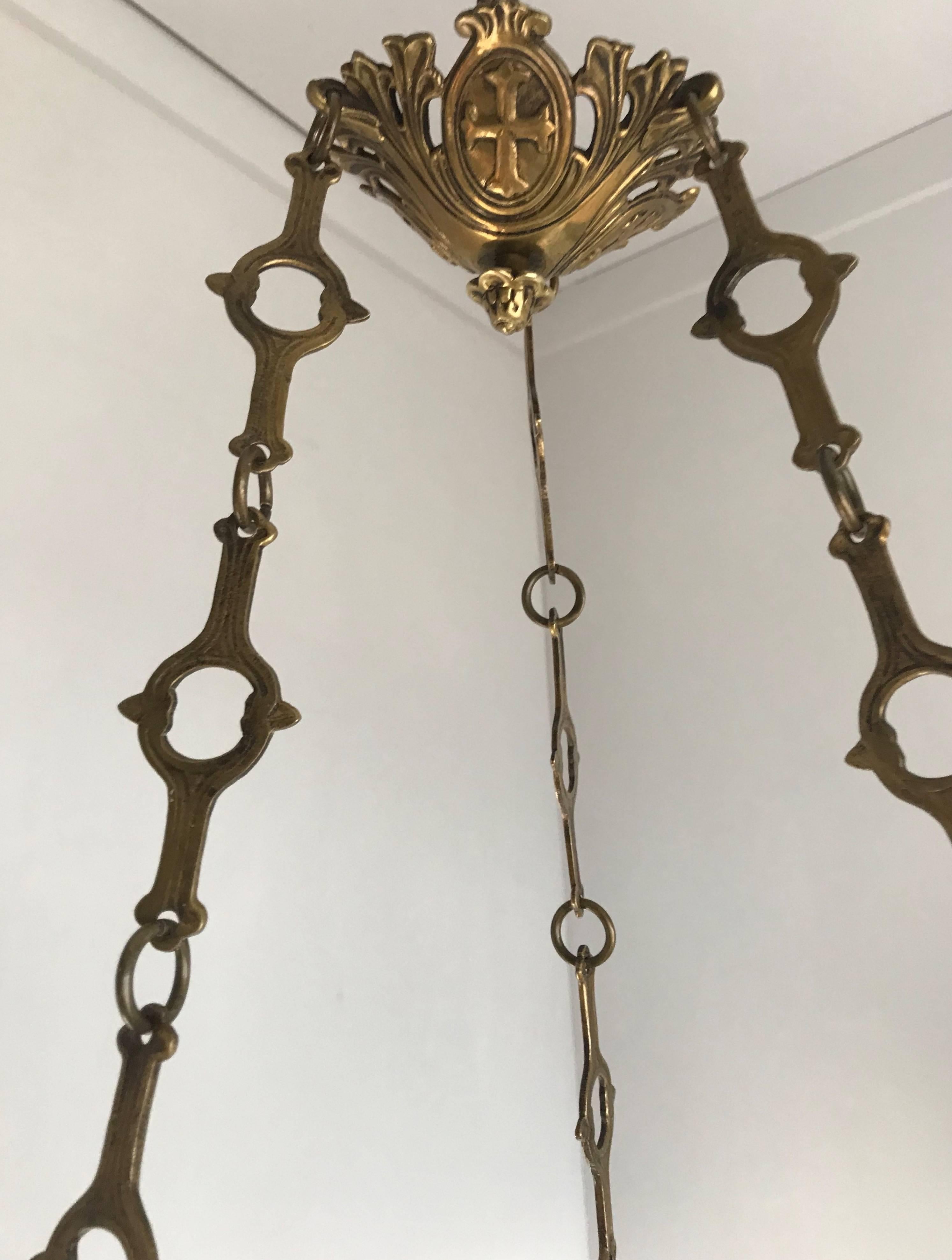 Mid 19th Century Hand Crafted Fine Bronze Gothic Art Candle Chandelier / Pendant 2