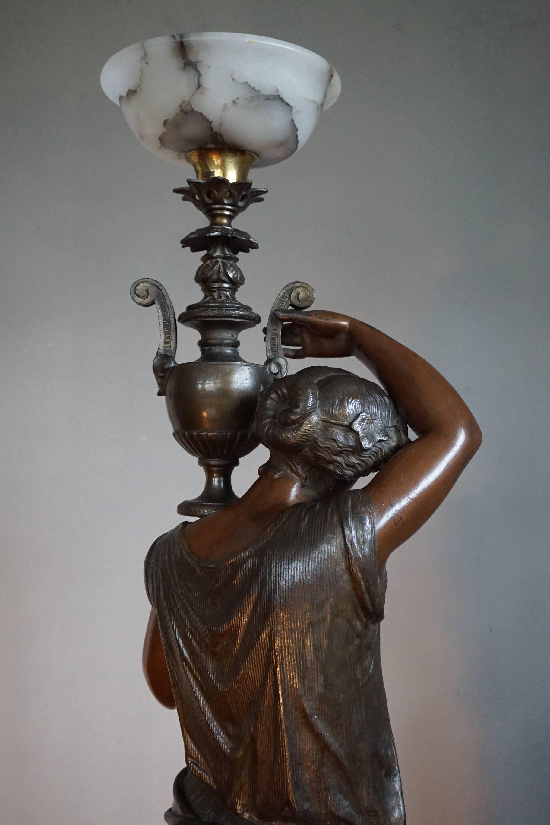 19th Century Art Nouveau Era, Bronzed and Marked 4 Feet Floor Lamp of Dione Goddess of Water
