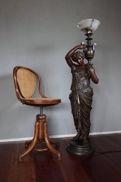 Art Nouveau Era, Bronzed and Marked 4 Feet Floor Lamp of Dione Goddess of Water