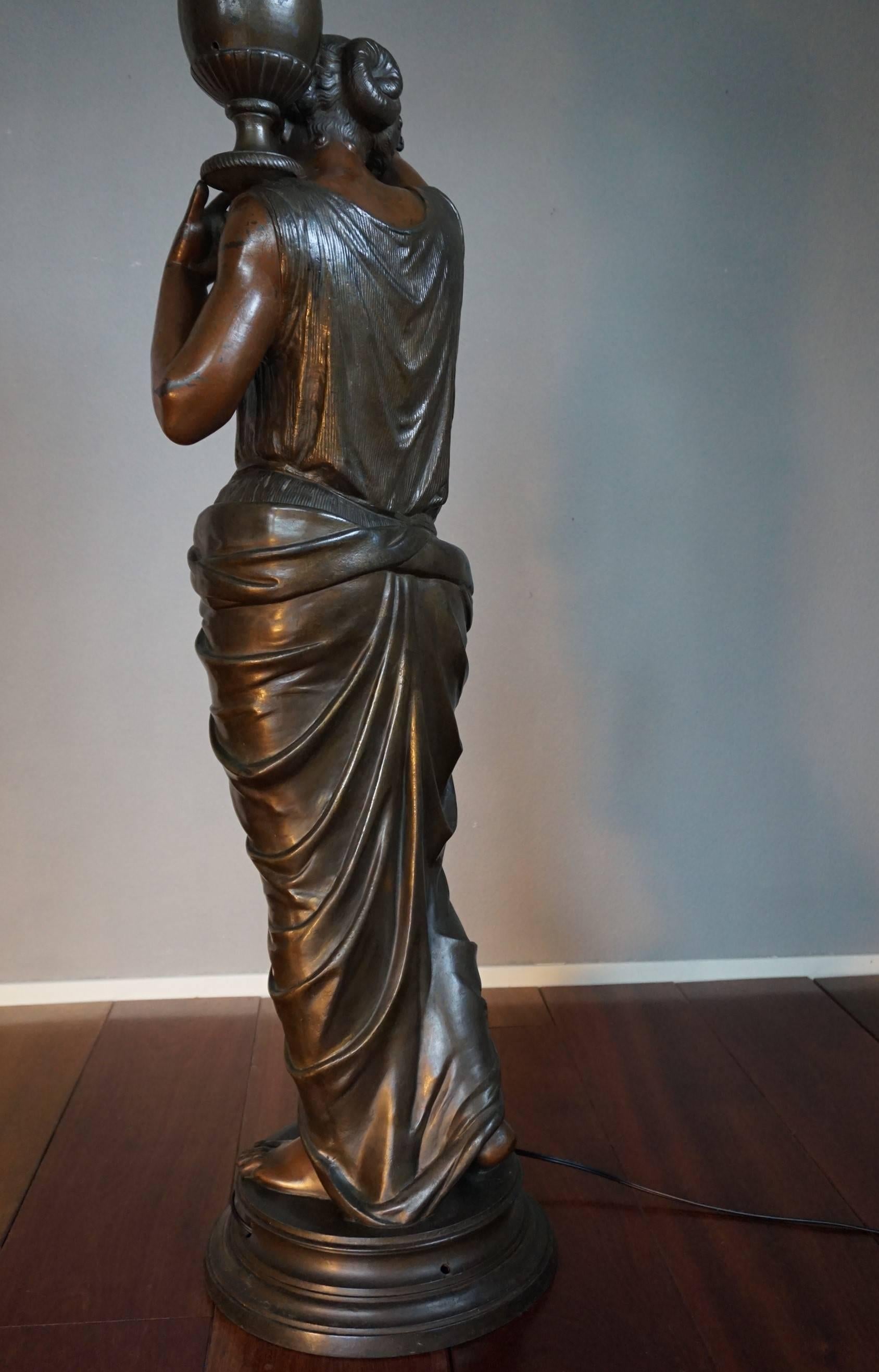 Dutch Art Nouveau Era, Bronzed and Marked 4 Feet Floor Lamp of Dione Goddess of Water