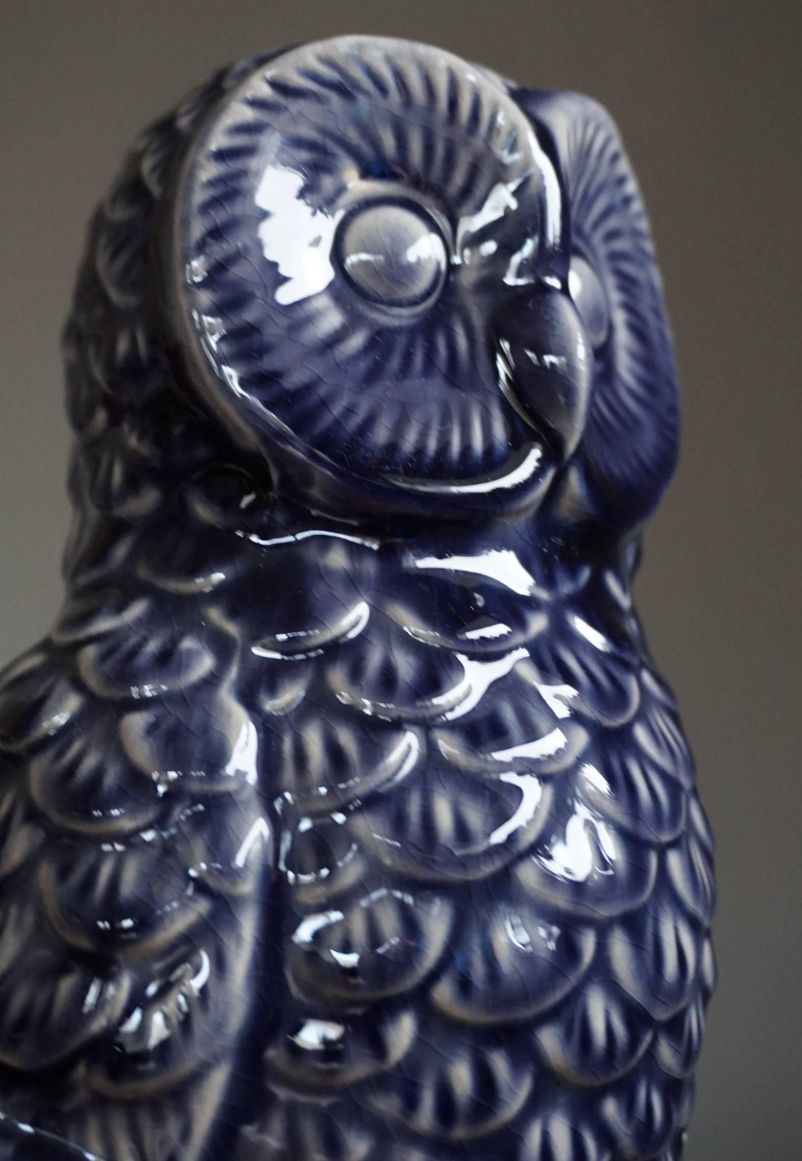 20th Century Rare and Mint Condition Purple Glazed Ceramic Barn Owl Sculpture In Excellent Condition For Sale In Lisse, NL