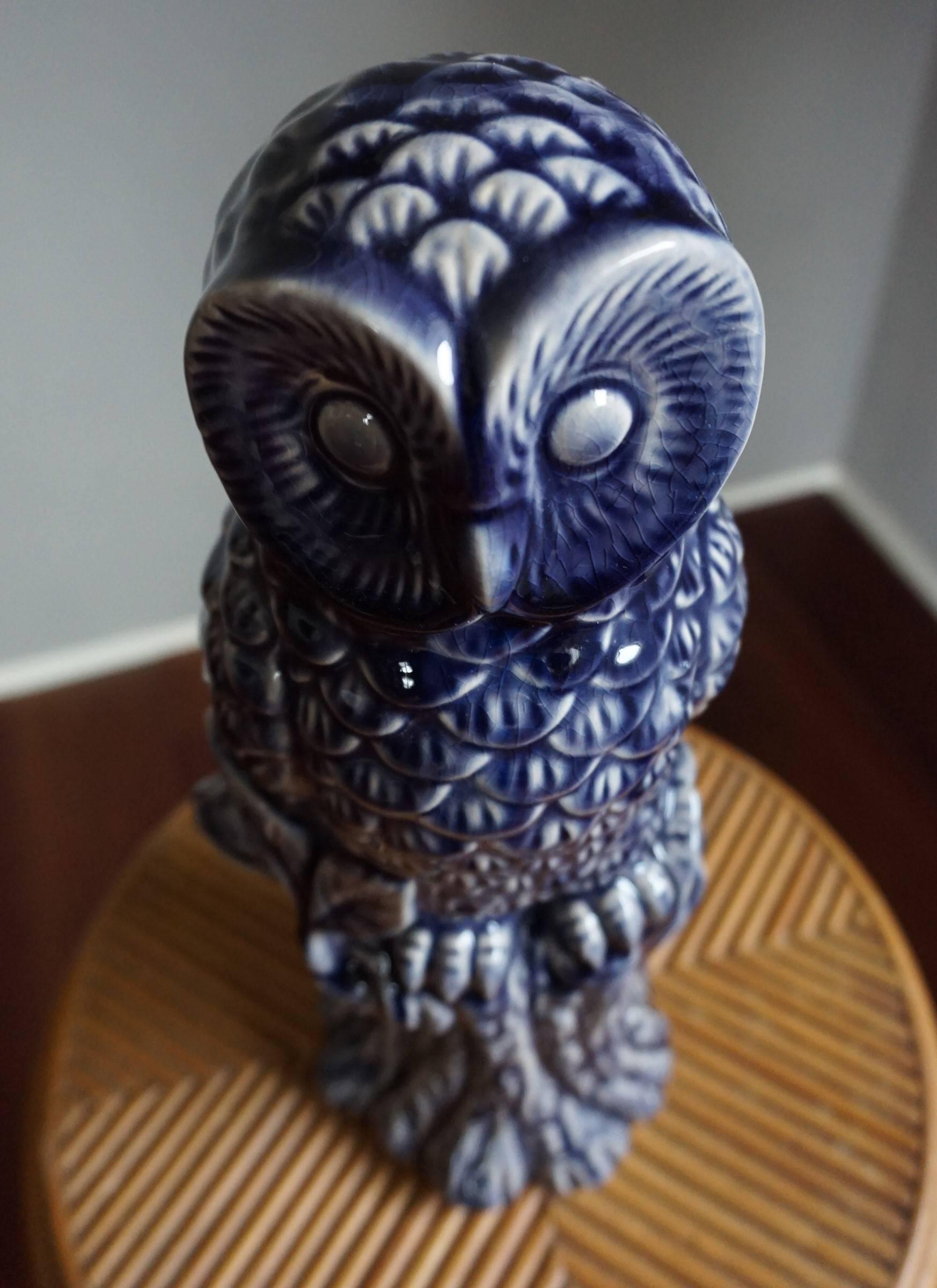 20th Century Rare and Mint Condition Purple Glazed Ceramic Barn Owl Sculpture For Sale 1