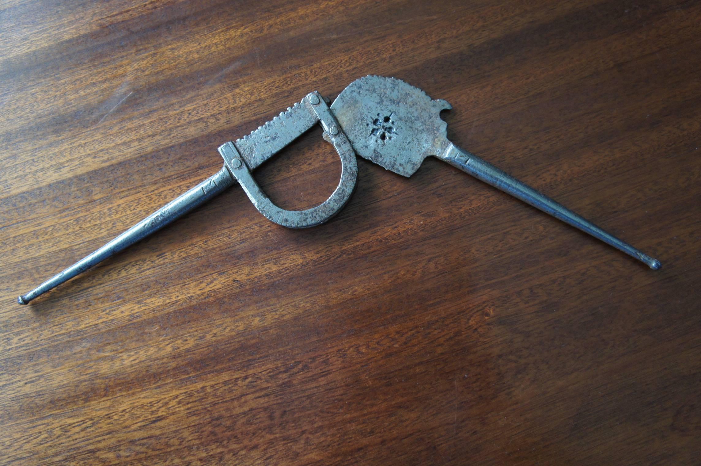 Hand-Crafted Antique 19th Century Metal Nut Cracker Nutcracker Probably Asian 1