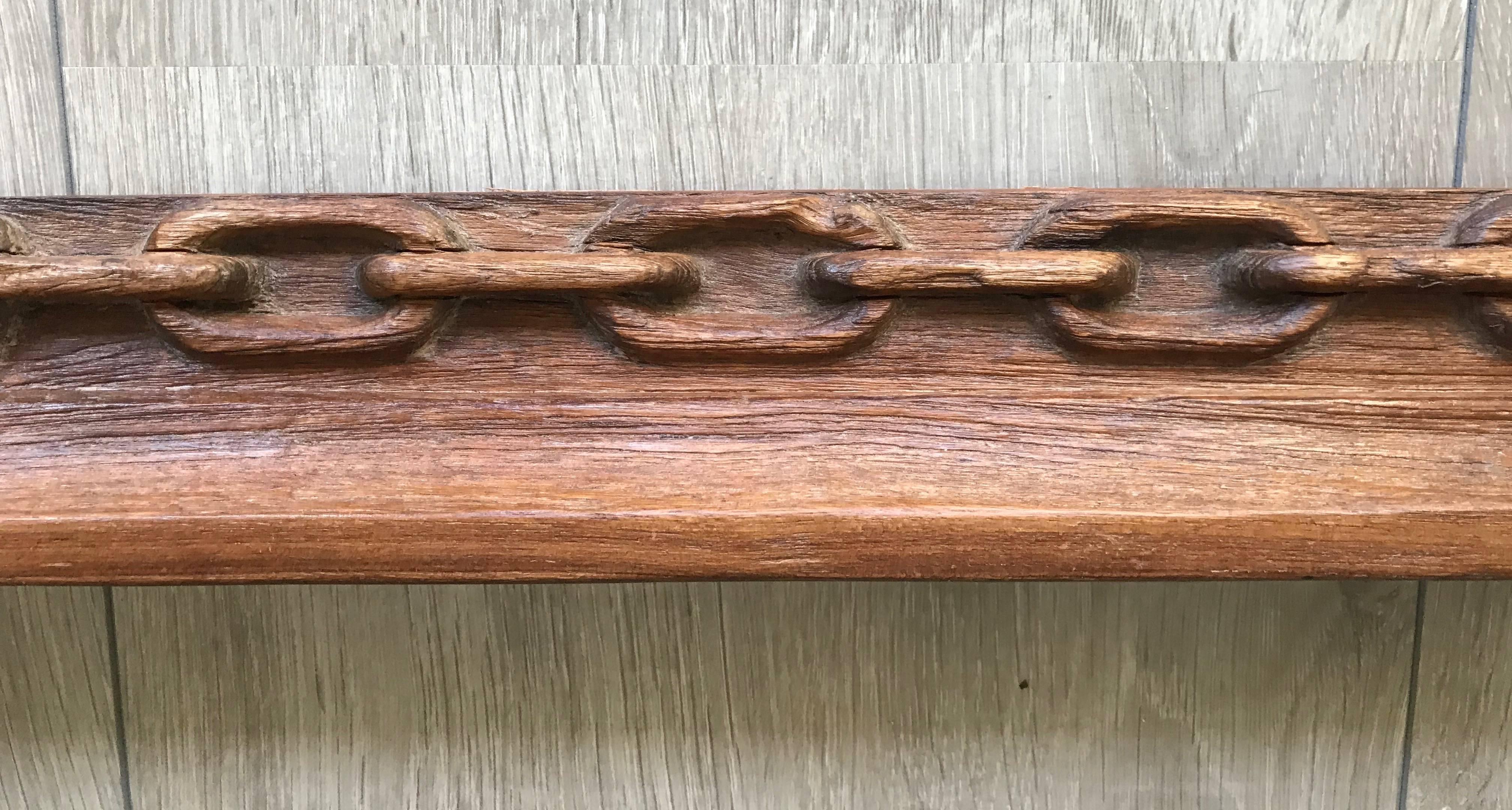 European Rare Arts and Crafts Carved Chain Motif Picture or Mirror Frame of Teak Wood