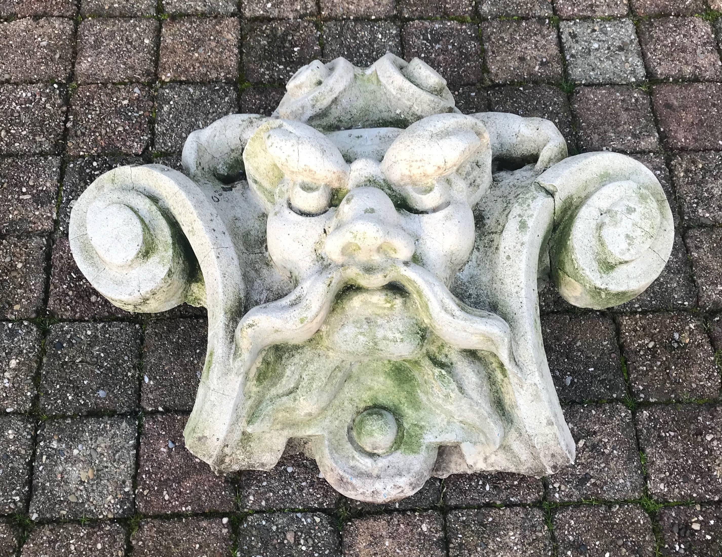 Dutch Antique Characteristic and Stylized Facade Ornament Mask of Poseidon