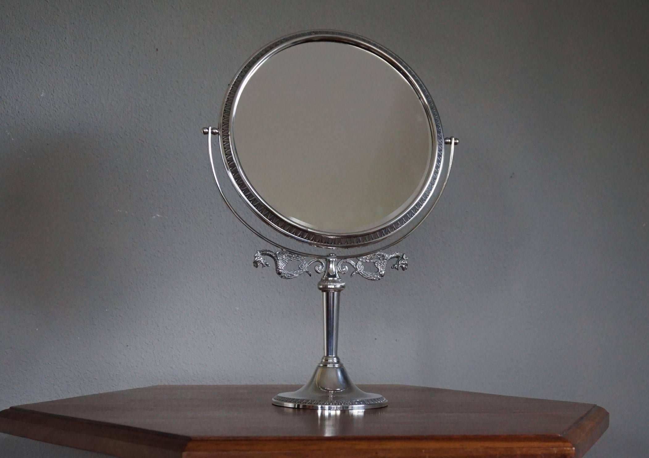 Midcentury Bevelled Table Mirror in Silvered Metal Frame for Make Up and Jewelry For Sale 2