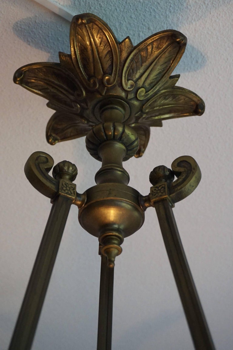 Antique Sculptural Brass Bronze and Glass Pendant / Chandelier with