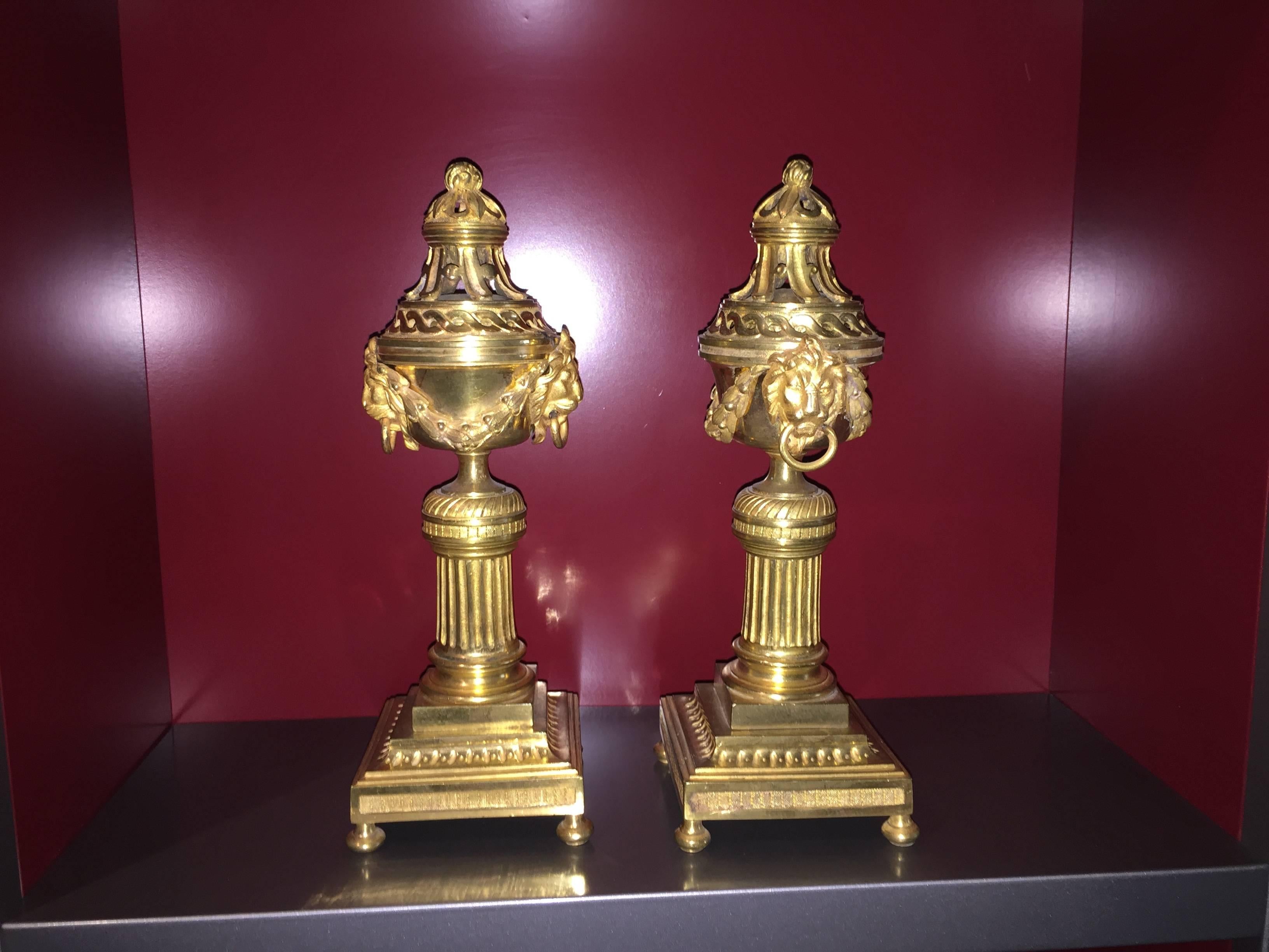 French Pair of Cassolettes Louis XVI Ormolu, 18th Century, France For Sale