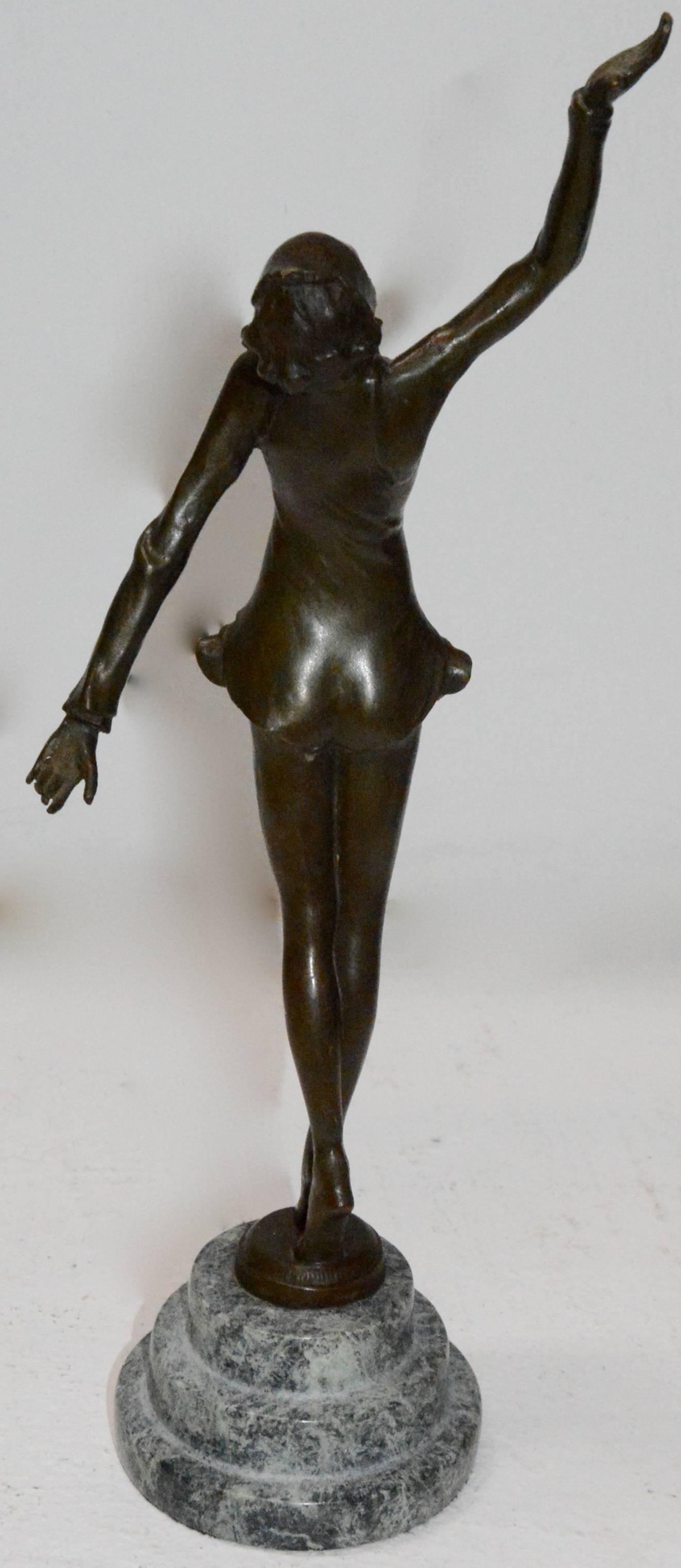 Art Deco Bronze Water Dancer on Marble Statue