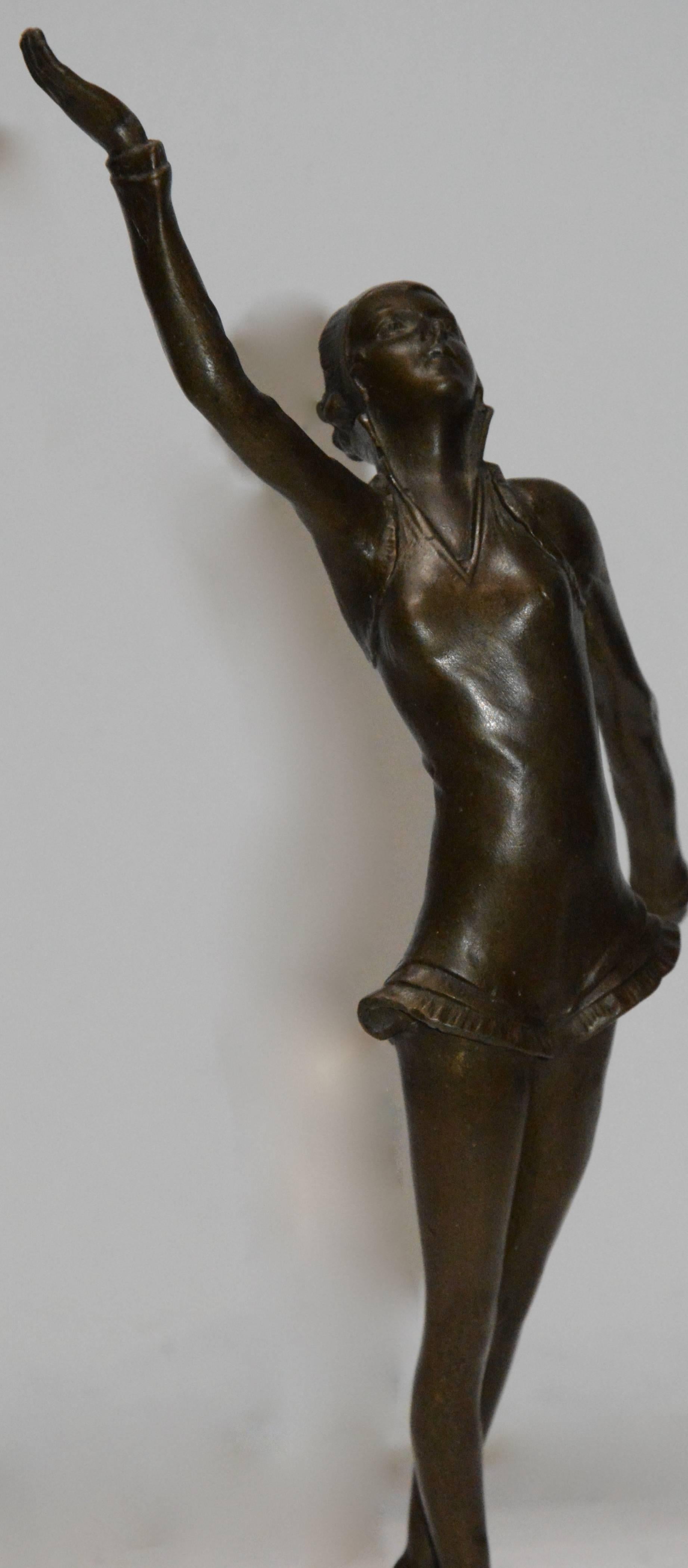Bronze Water Dancer on Marble Statue 1