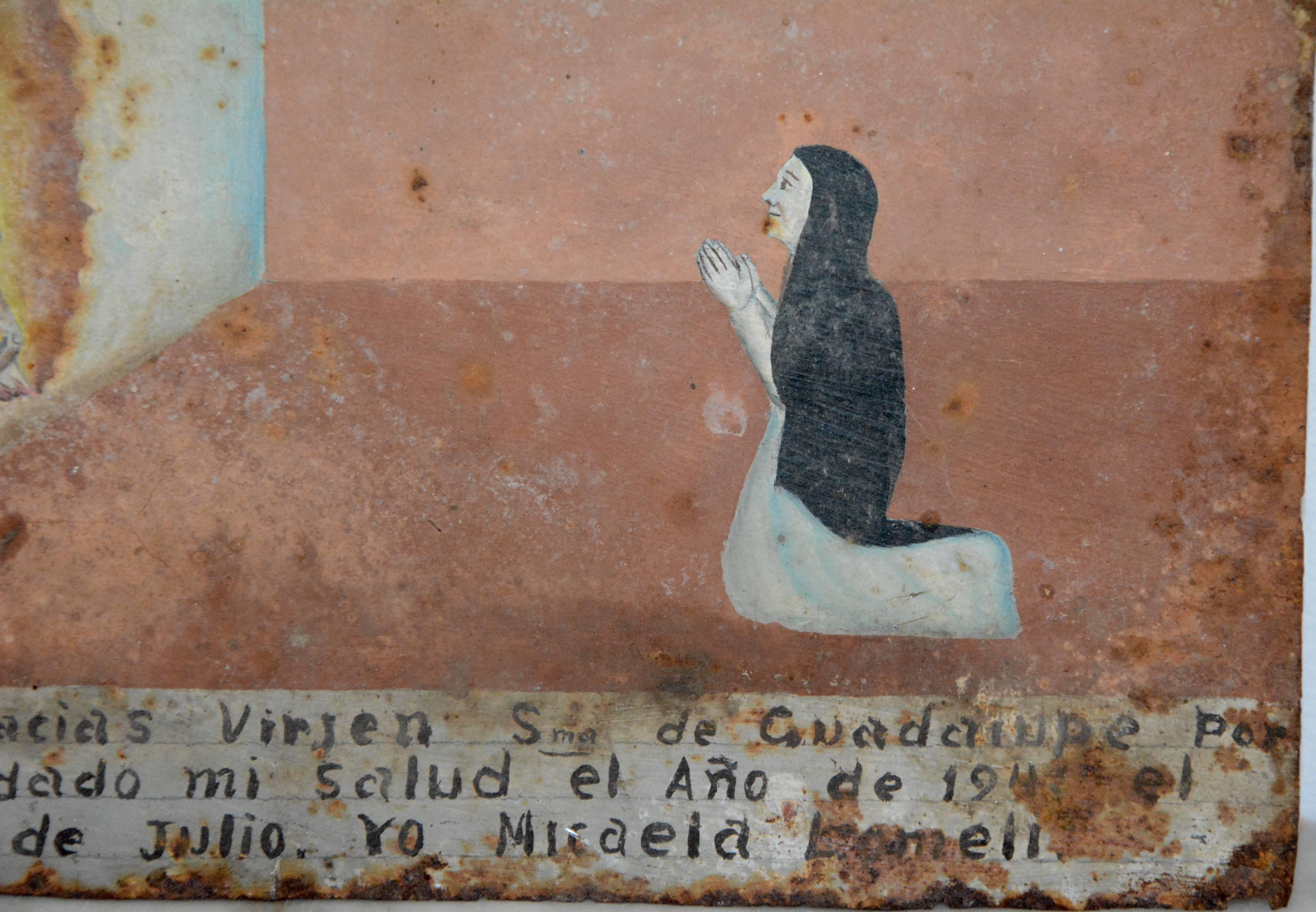 Hand-Crafted Spanish Folk Art Religious Painting on Tin 1941