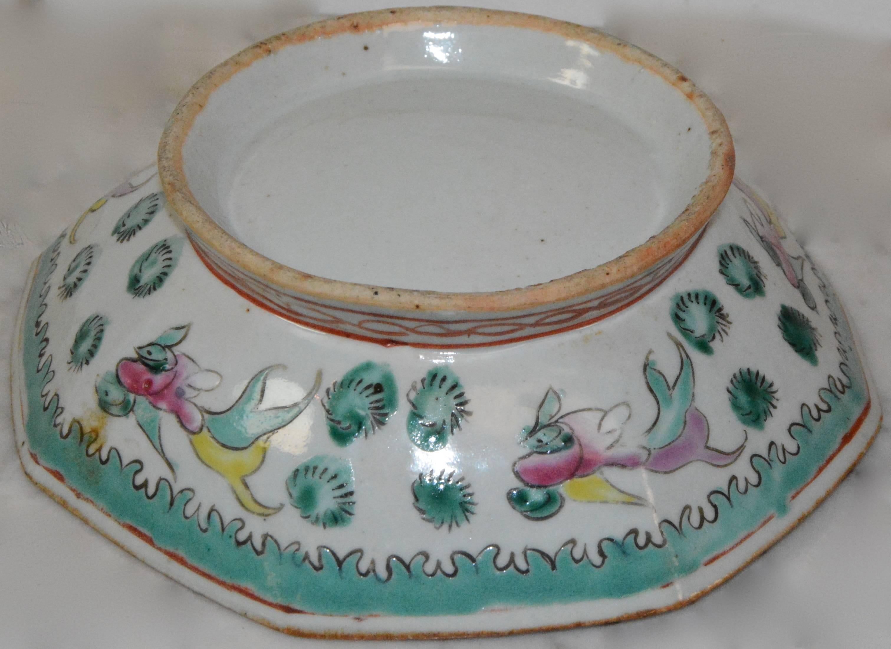Fired Asian Porcelain Octagonal Bowl, circa Early 19th Century