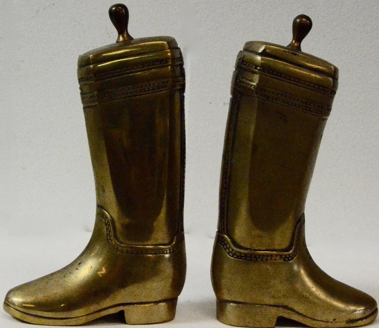 Mid20th Century Solid Brass Boot Bookends For Sale at 1stdibs
