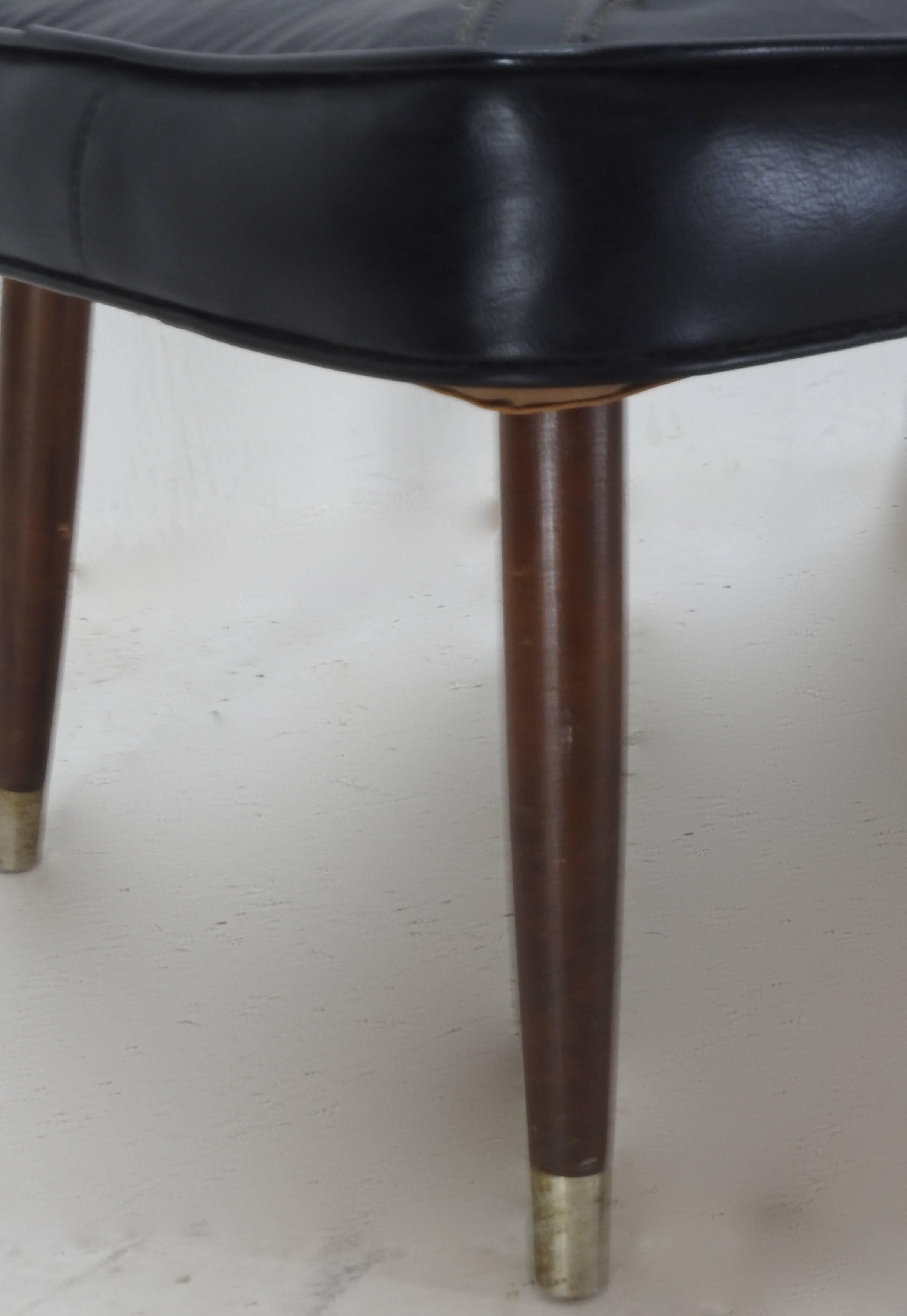 Hand-Crafted Black Leather Stool Mid-Century Modern