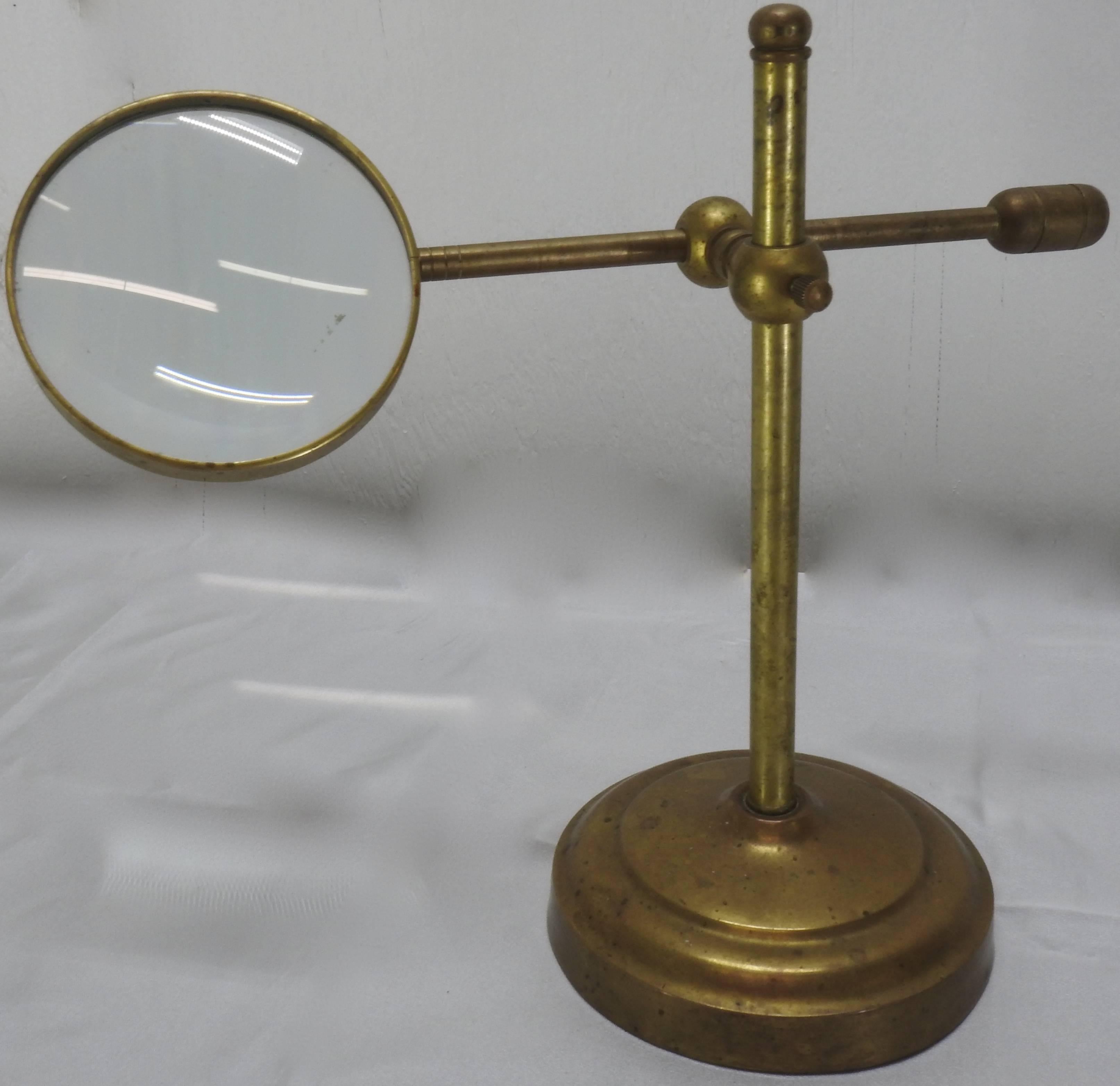 Industrial Magnifier on Stand Solid Brass In Good Condition In Cookeville, TN