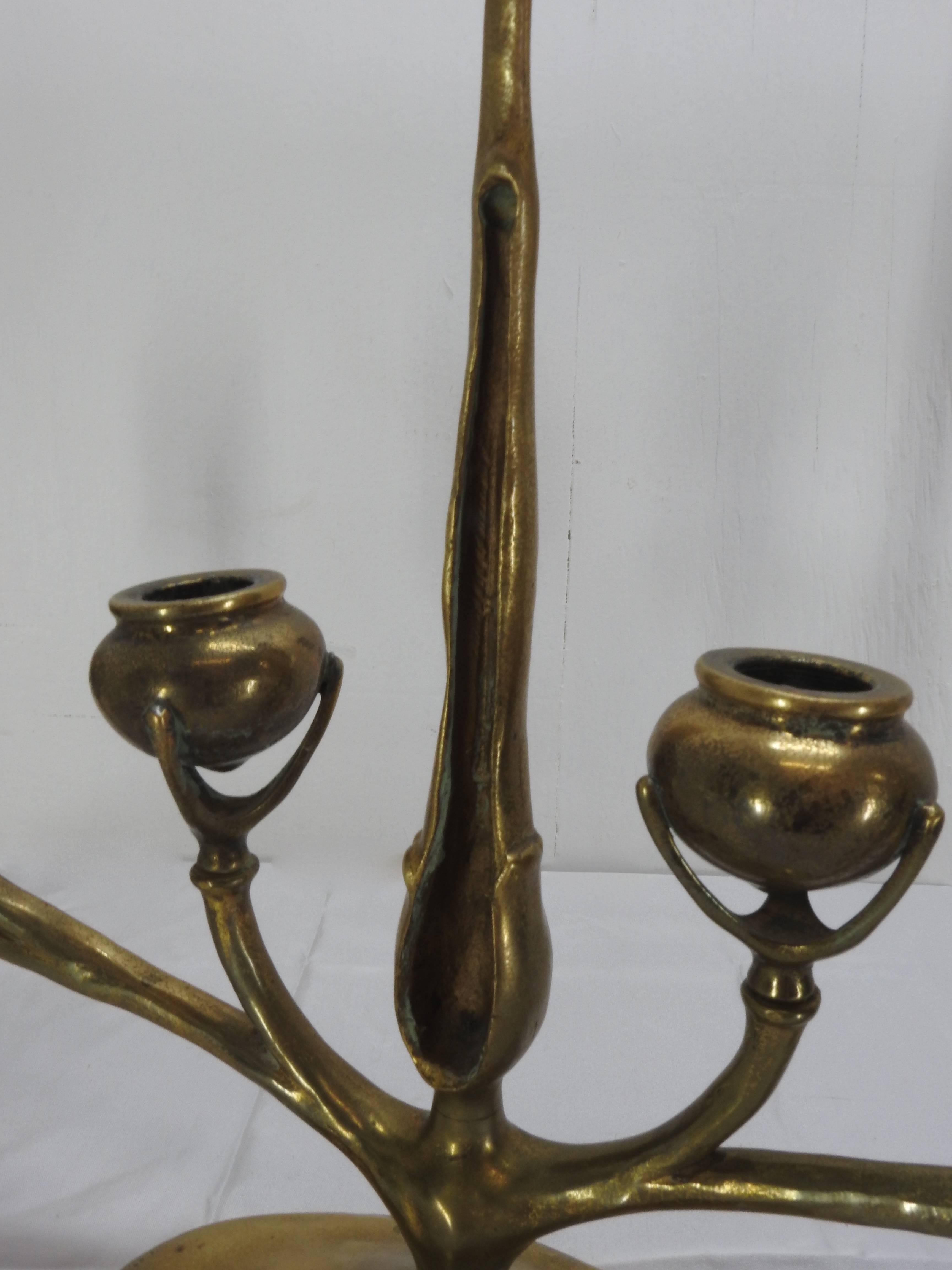 Tiffany Gilt Bronze Six-Arm Candelabra In Good Condition For Sale In Cookeville, TN