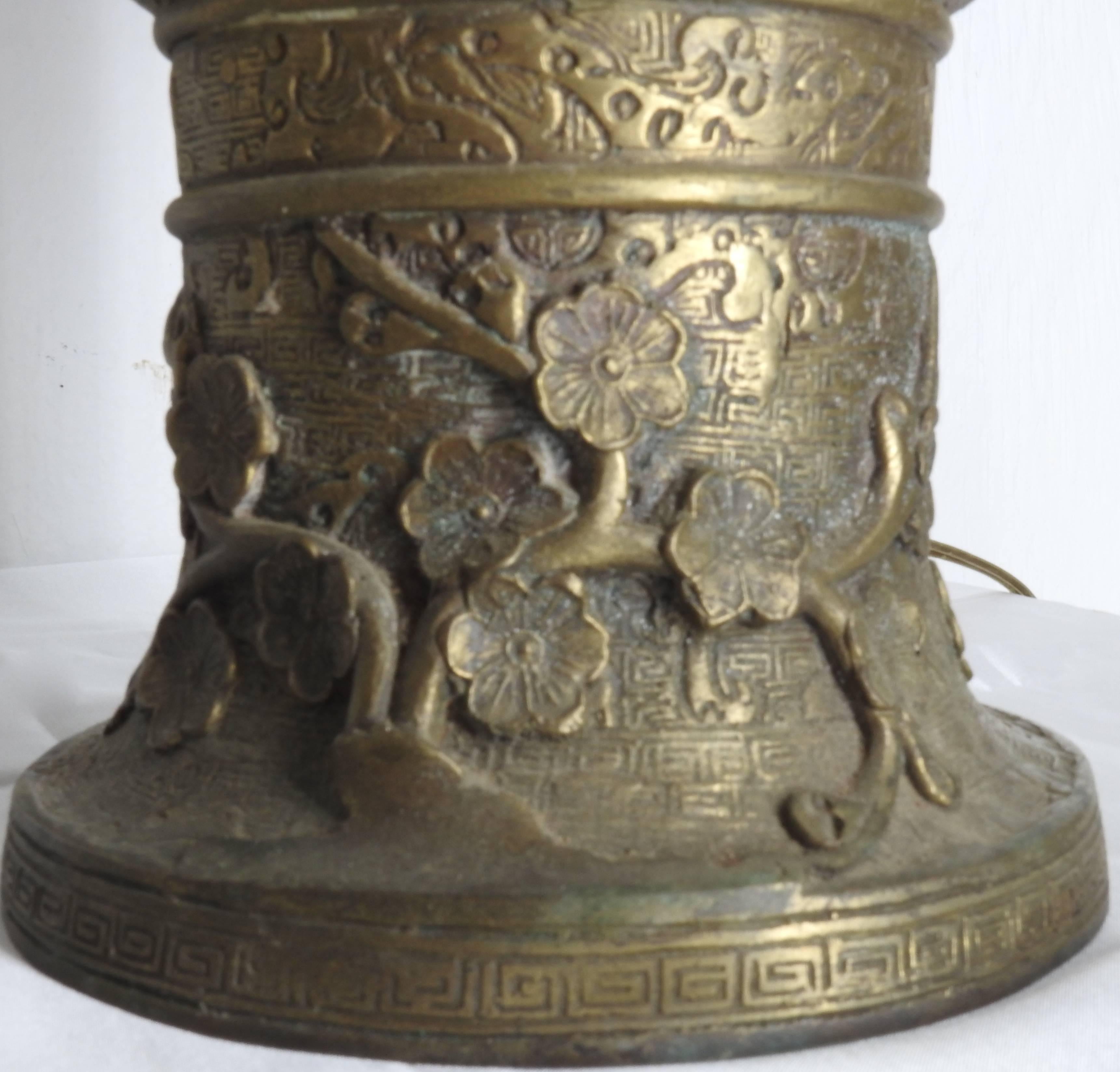 Cast Bronze Repousse Lamp Water Buffalo with Riders, 19th Century For Sale