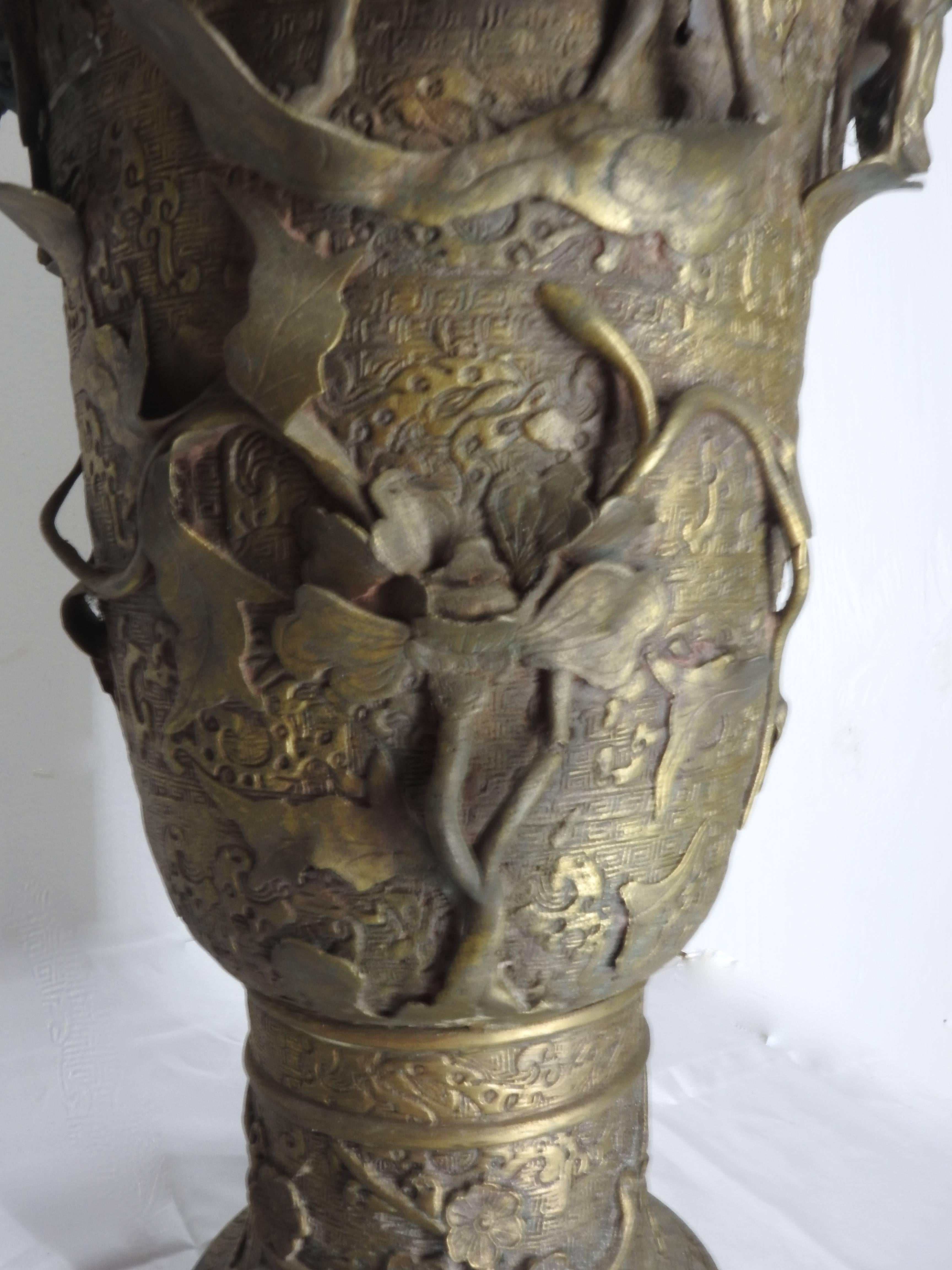 Bronze Repousse Lamp Water Buffalo with Riders, 19th Century For Sale 3