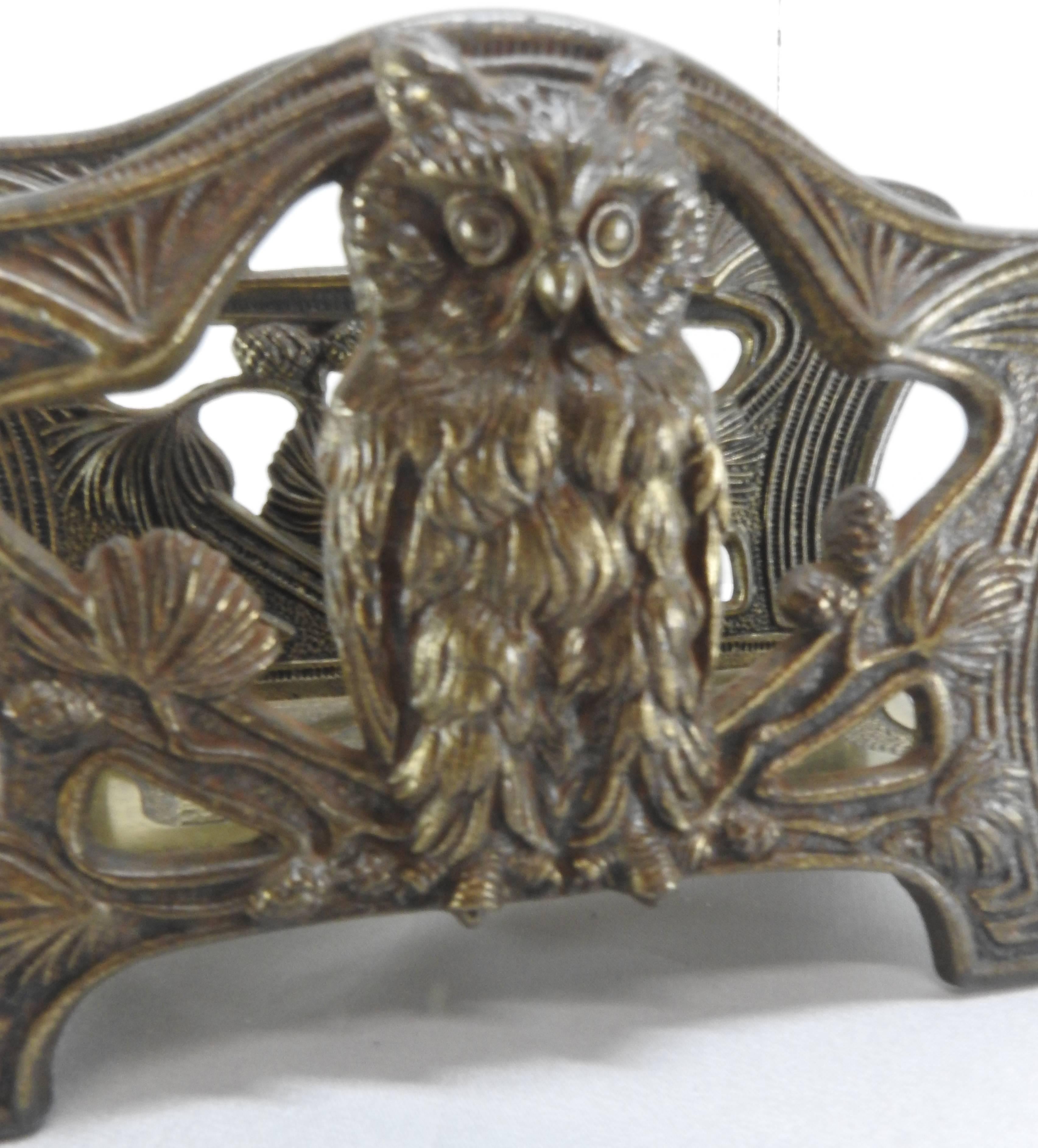 American Art Nouveau Owl Letter Napkin Holder by H. L. Judd Co