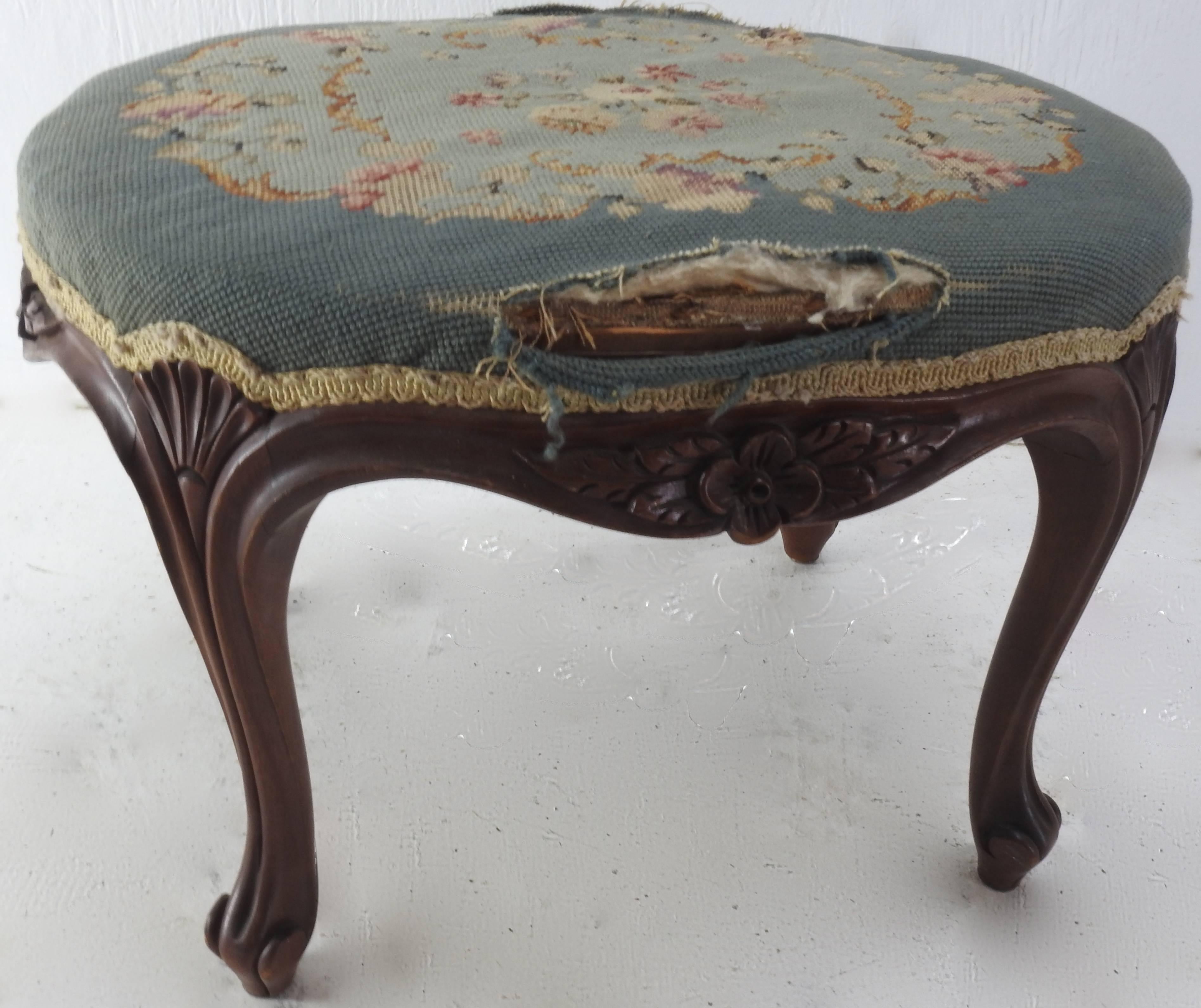 Thread Late 19th Century American Needlepoint Mahogany Stool