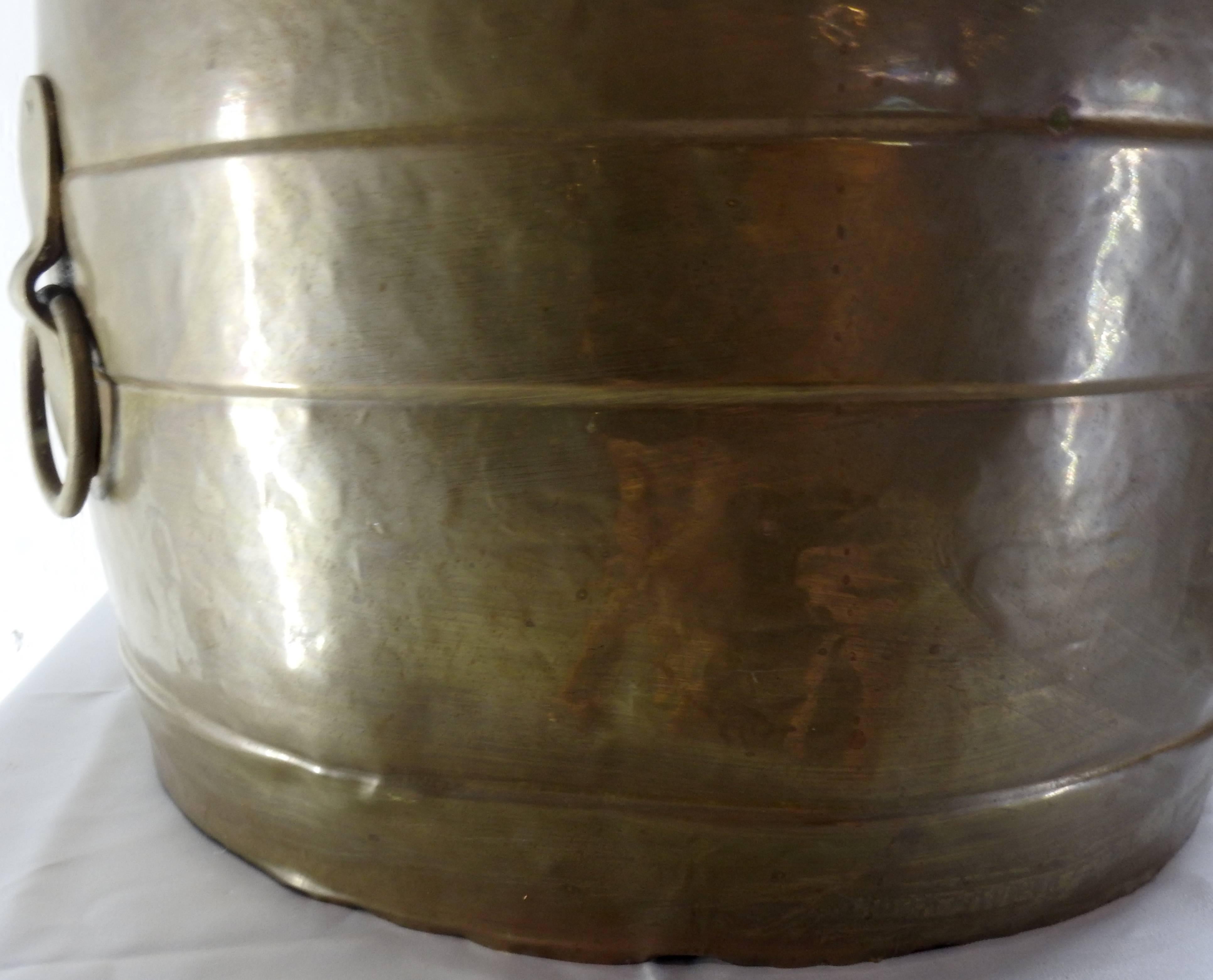 American Large Brass Planter Bucket Barrel Cachepot