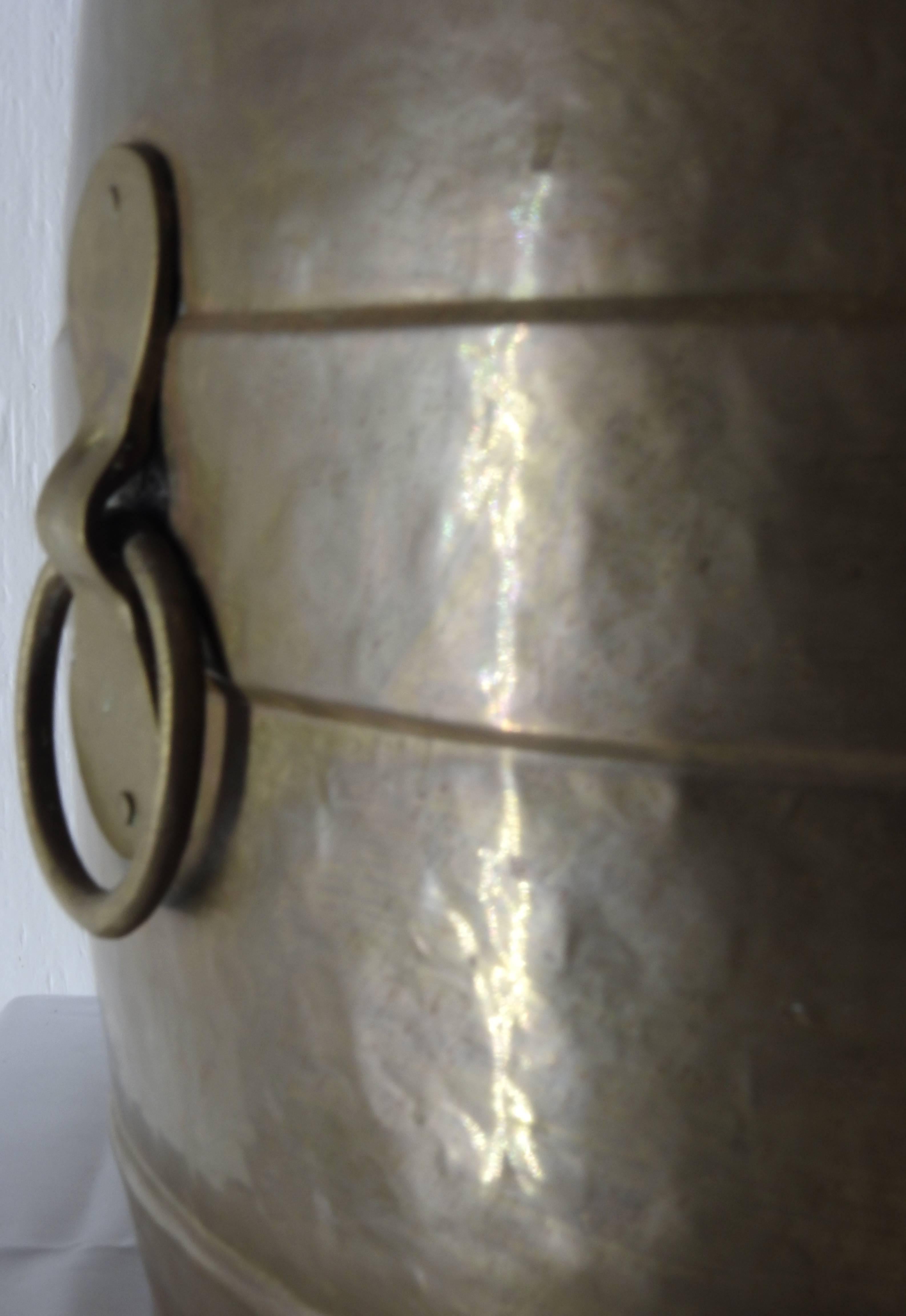 Arts and Crafts Large Brass Planter Bucket Barrel Cachepot