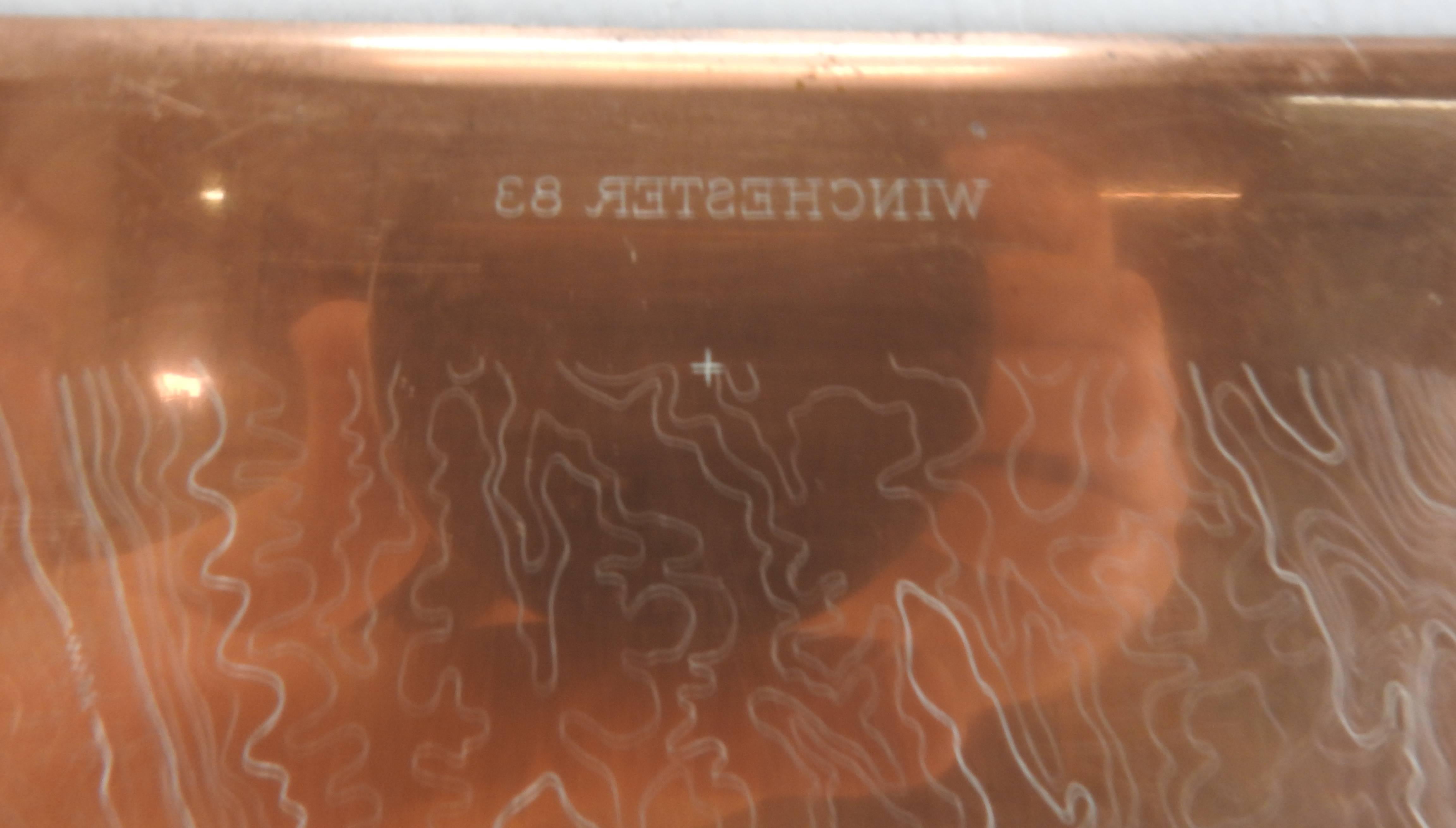 This is a unique antique copper printing plate for Winchester, Virginia. It is a topographical plate. The plate is labeled “Winchester 83” and is presented unframed.