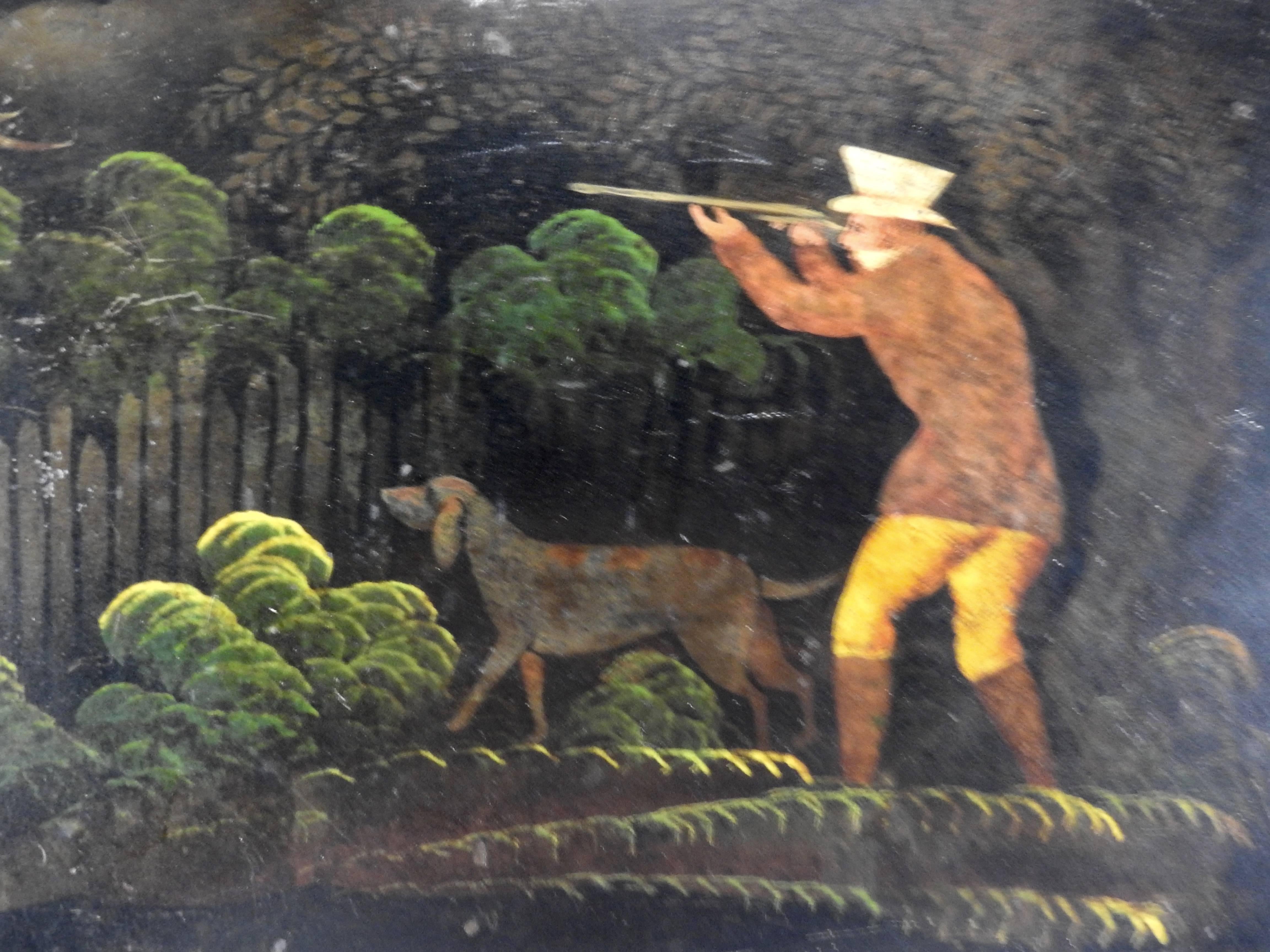 New England Toleware Tray with Hunt Scene, 19th Century For Sale 2