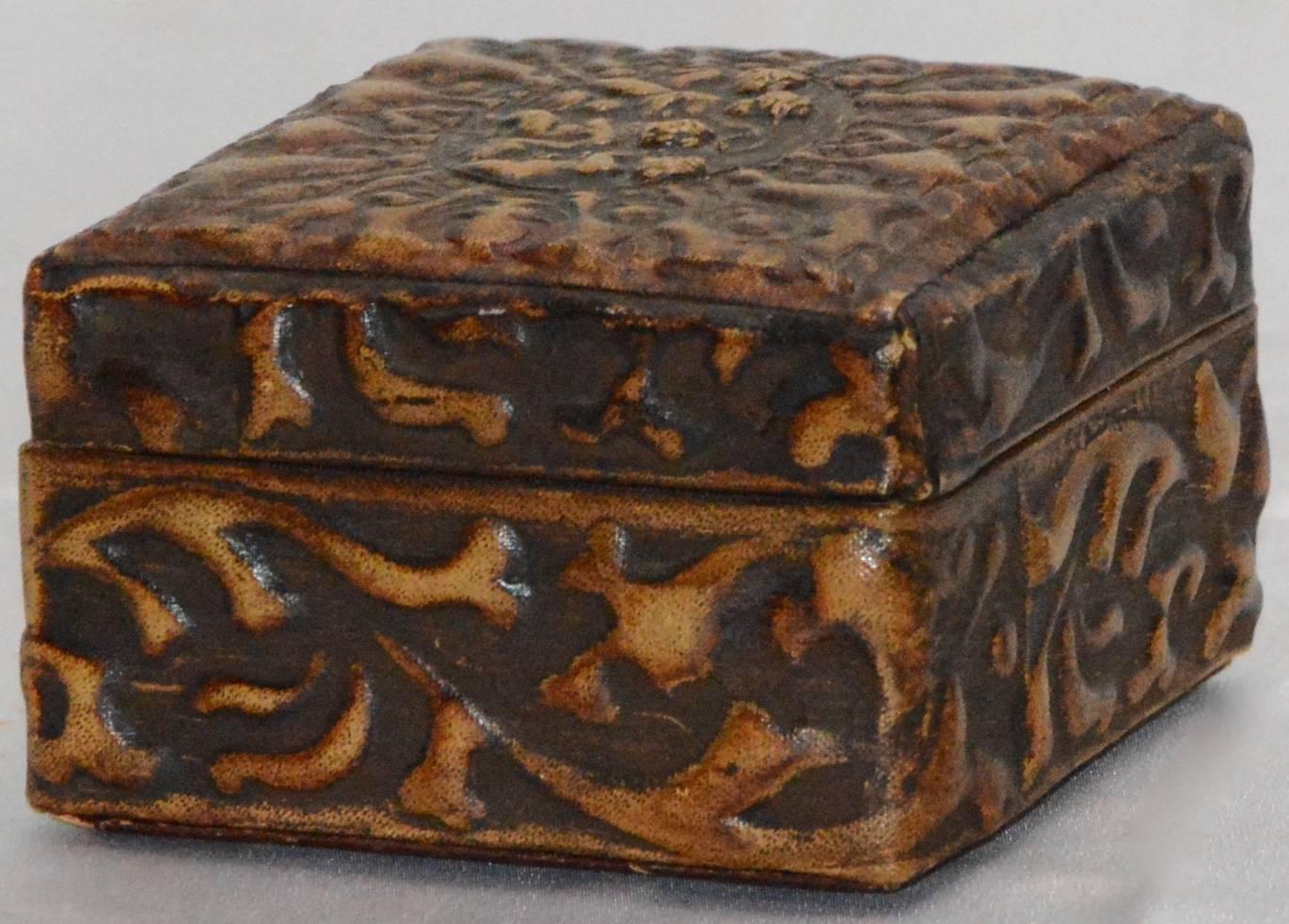 Renaissance Leather Cherub Box Embossed For Sale