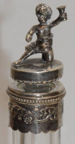 Silver and Engraved Crystal Decanter and Cordial Cups