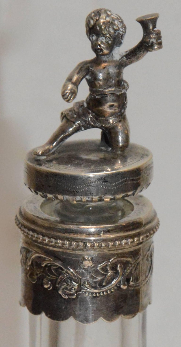 Silver and Engraved Crystal Decanter and Cordial Cups For Sale at 1stDibs