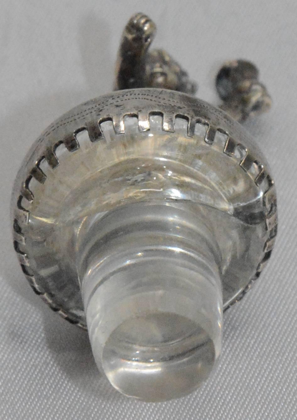 Victorian Silver and Engraved Crystal Decanter and Cordial Cups For Sale