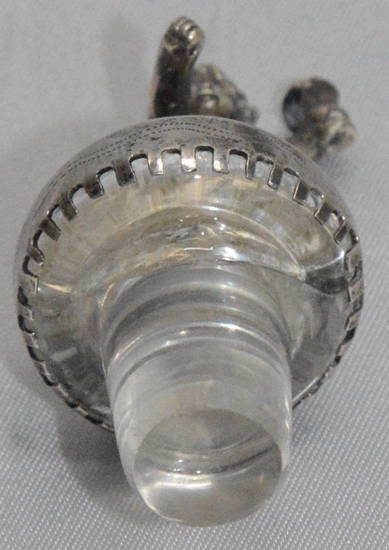 Silver and Engraved Crystal Decanter and Cordial Cups For Sale at 1stDibs