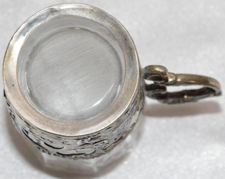 Silver and Engraved Crystal Decanter and Cordial Cups For Sale at 1stDibs