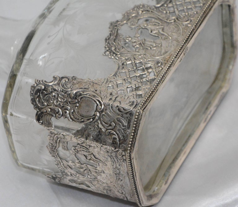 Silver and Engraved Crystal Decanter and Cordial Cups For Sale at 1stDibs