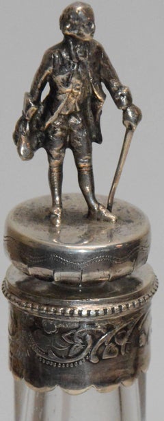 Sterling Silver and Engraved Crystal Decanter with Cordial Cups