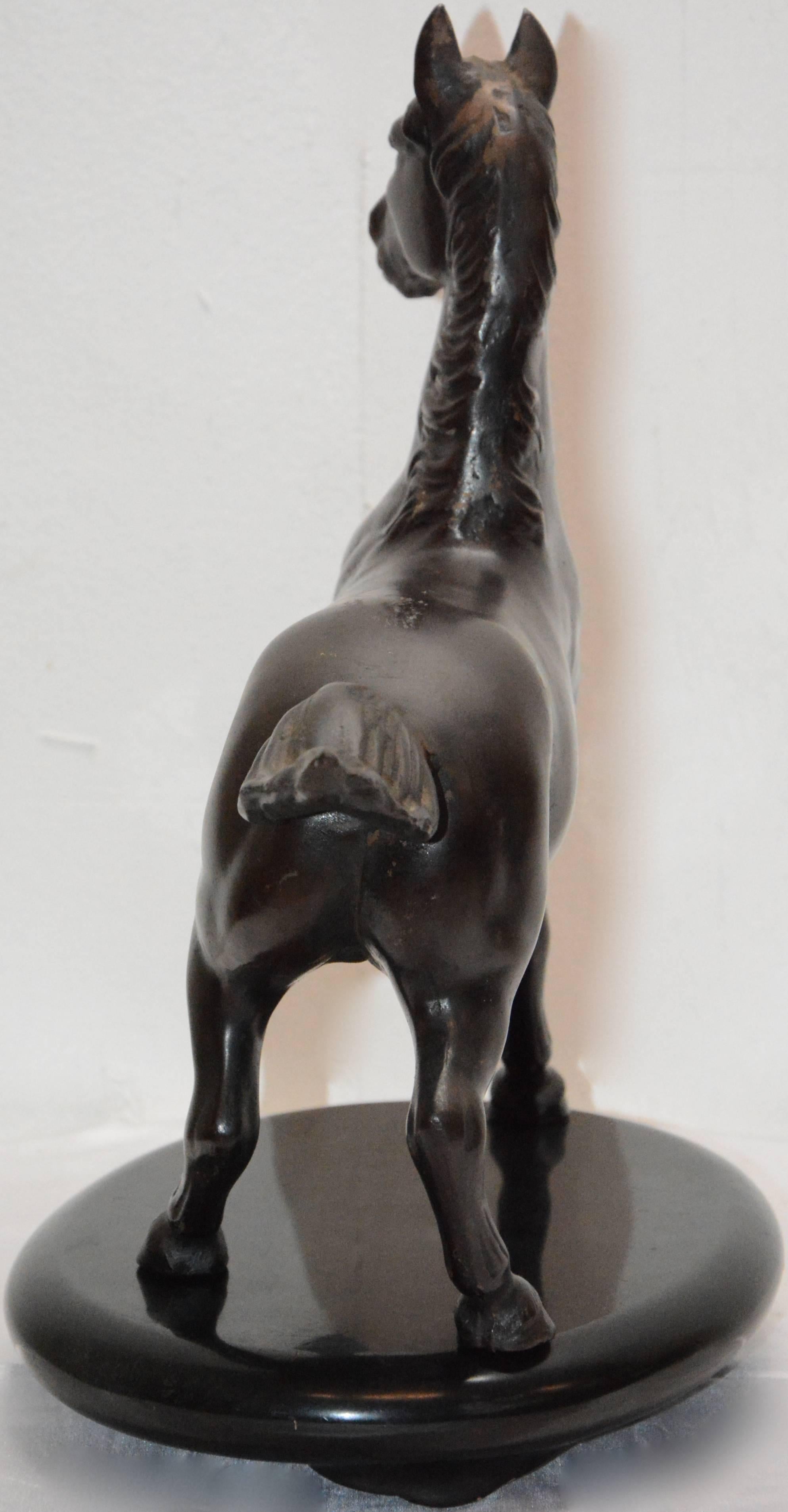 Cast Iron Bronze Polychromed Horse on Black Lacquer Stand 1