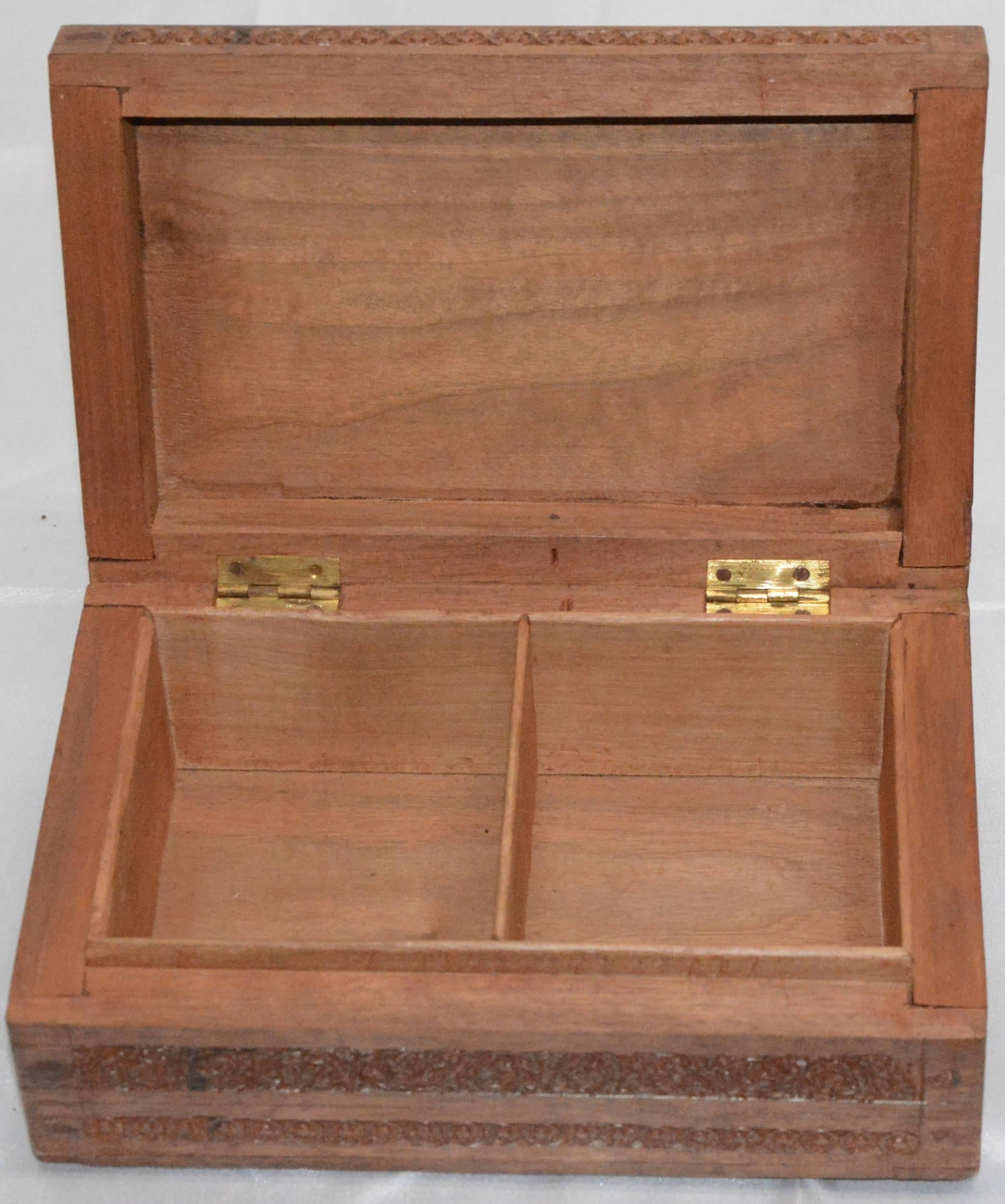 Indian Rosewood Tea Caddy Hand Carved For Sale