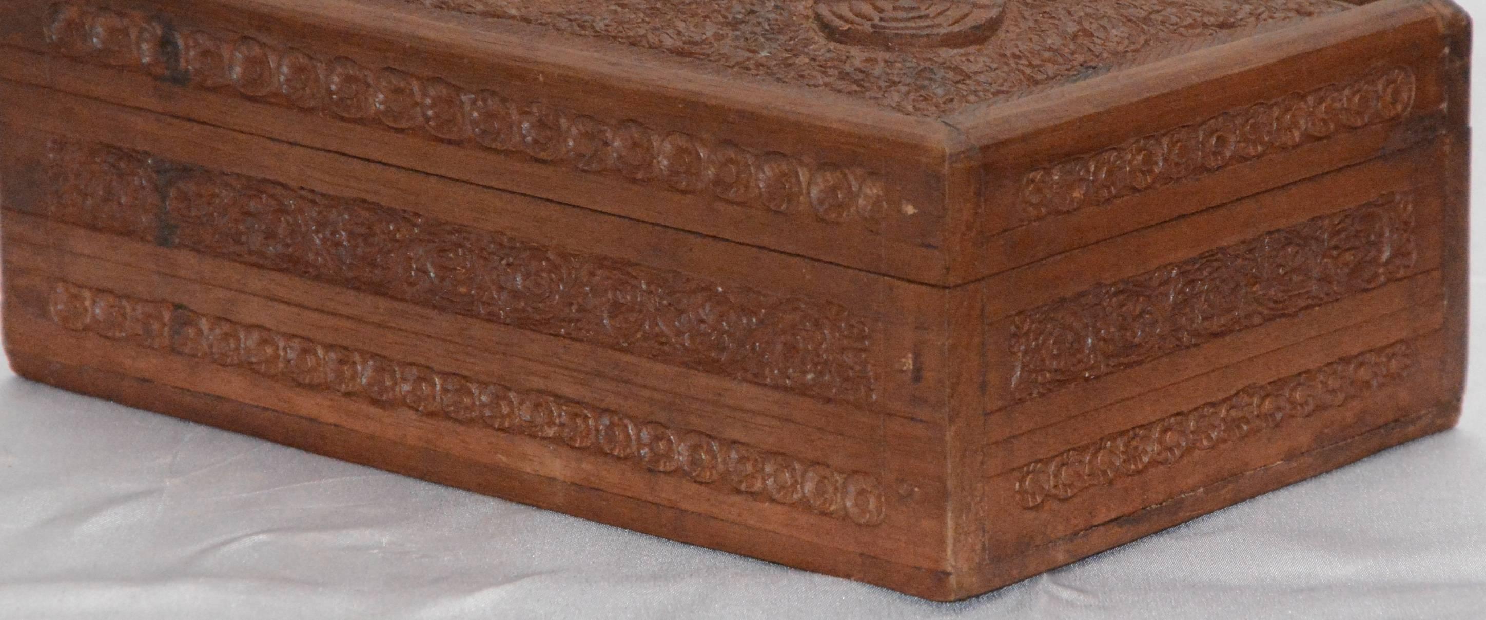 Hand-Carved Rosewood Tea Caddy Hand Carved For Sale